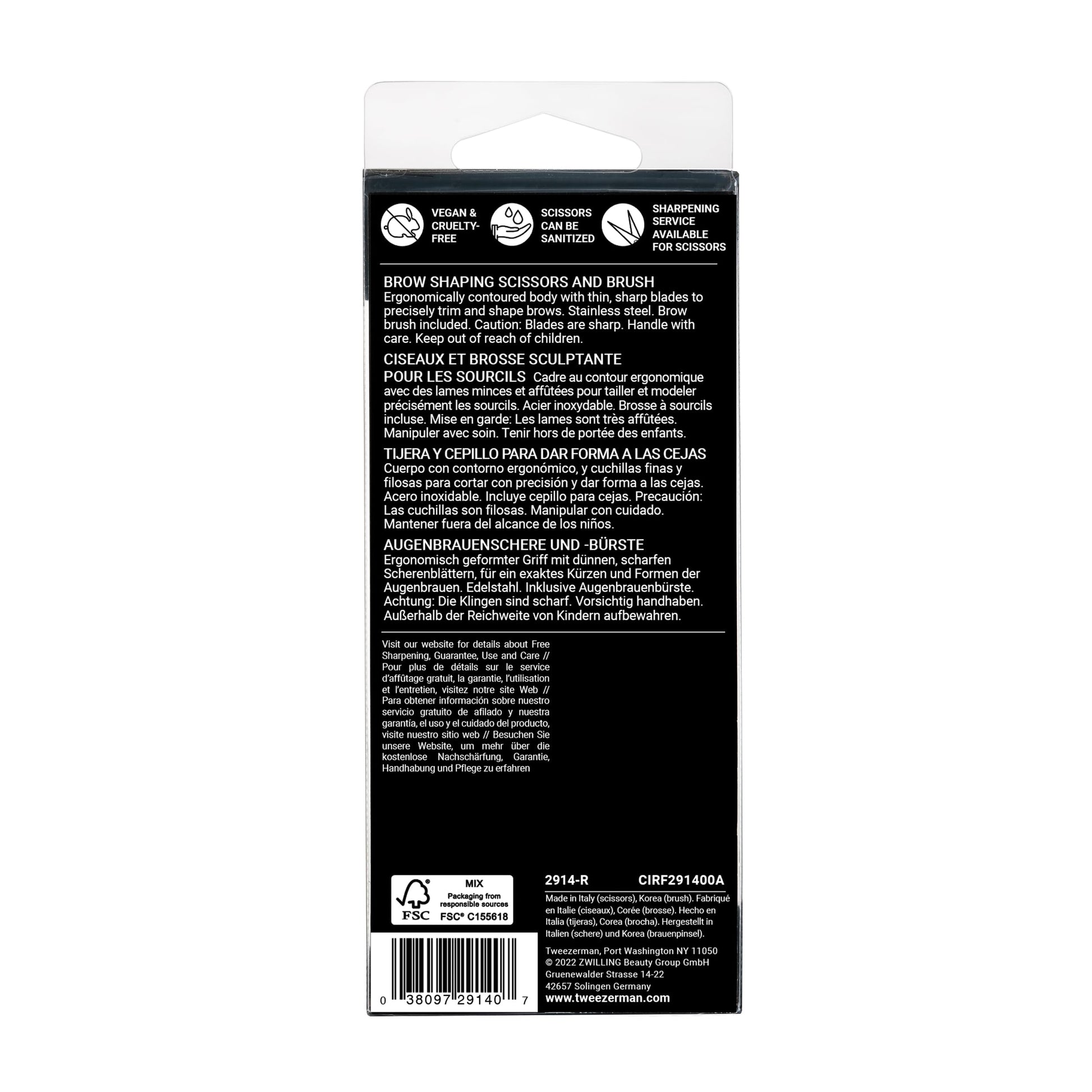 Tweezerman Brow Shaping Scissors and Brush - Stainless Steel Eyebrow Trimming Scissors for Women and Men
