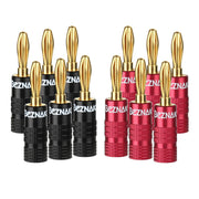 Banana Plugs with Dual Set Screws,Black and Red Aluminum Shell,6 Pairs