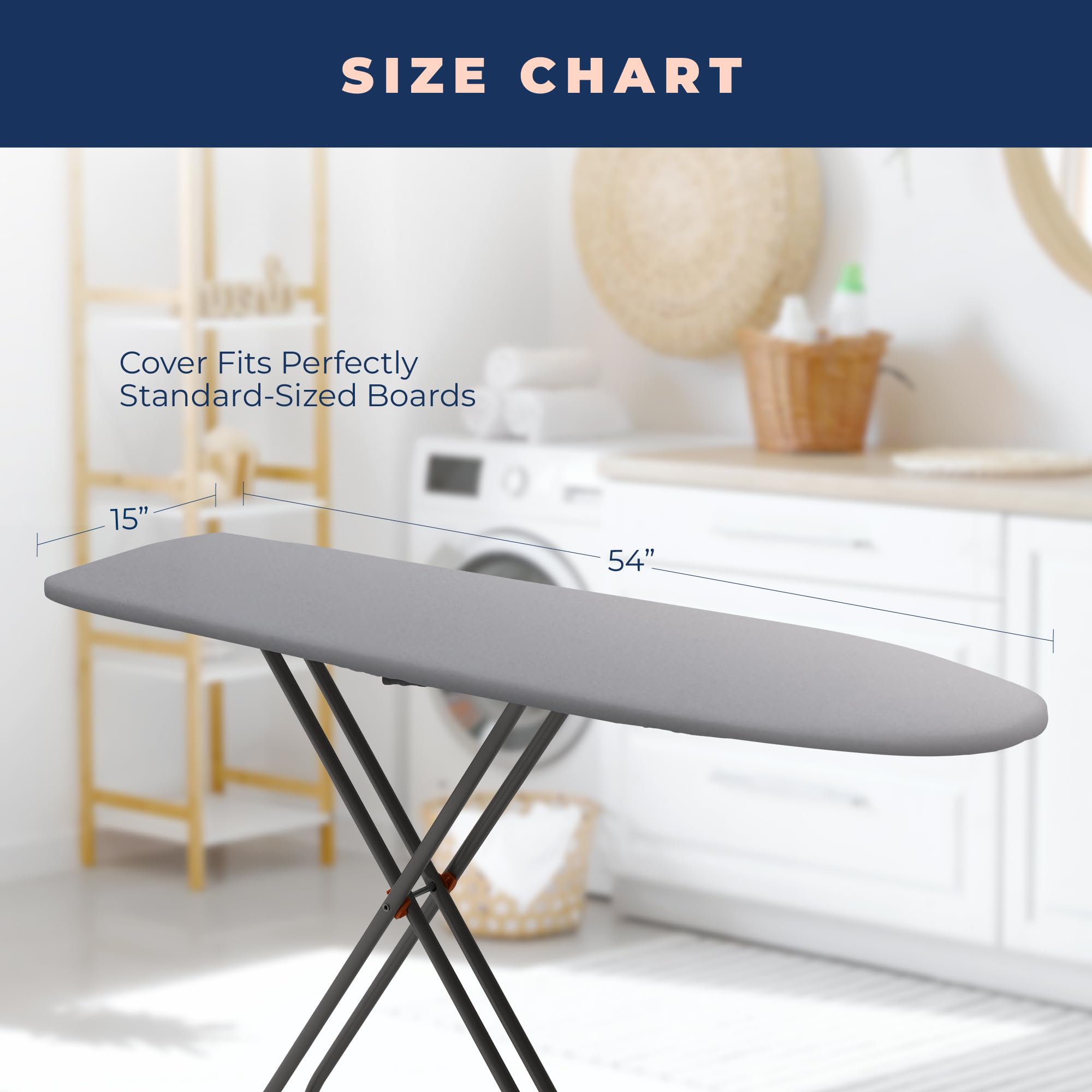 Ironing Board Cover and Pad Extra Thick Heavy Duty Padded 4 Layers, Silver Coated Ironing Board Cover, Non Stick Scorch and Stain Resistant Standard Size 15x54 Inch with Elasticized Edges