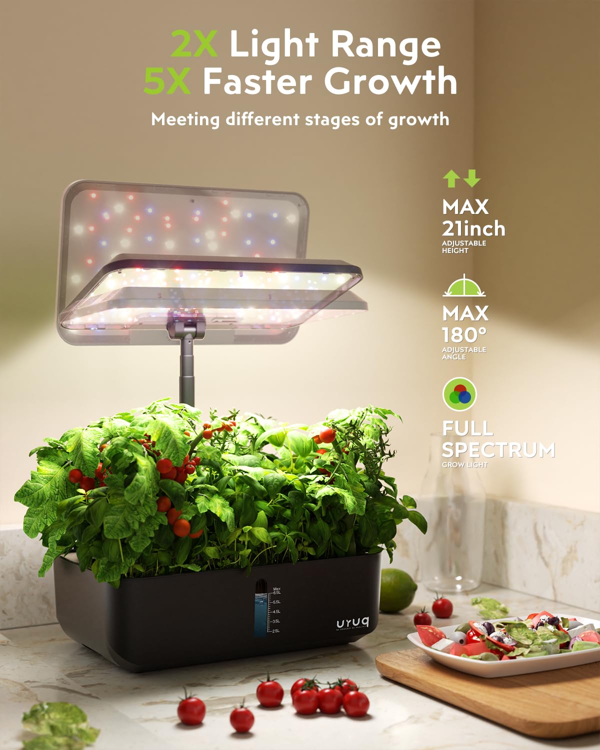 Hydroponics Growing System Indoor Garden: URUQ 12 Pods Indoor Gardening System with LED Grow Light Height Adjustable Plants Germination Kit Quiet Smart Pump - Hydroponic Planter Fresh Harvest Black