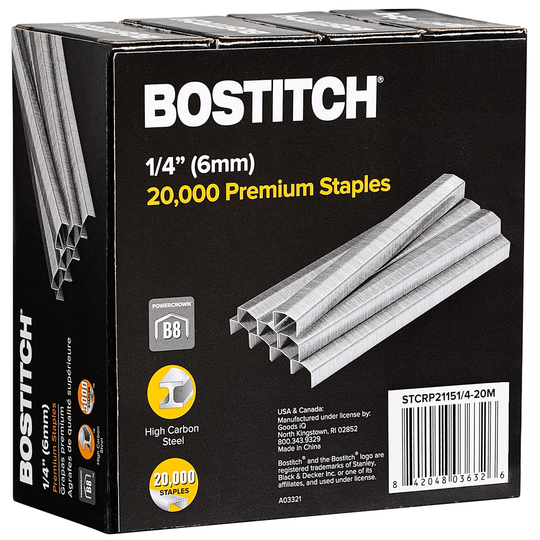 Bostitch B8 Klammern 1/4 Zoll PowerCrown Klammern – Packung mit 20.000 Stück