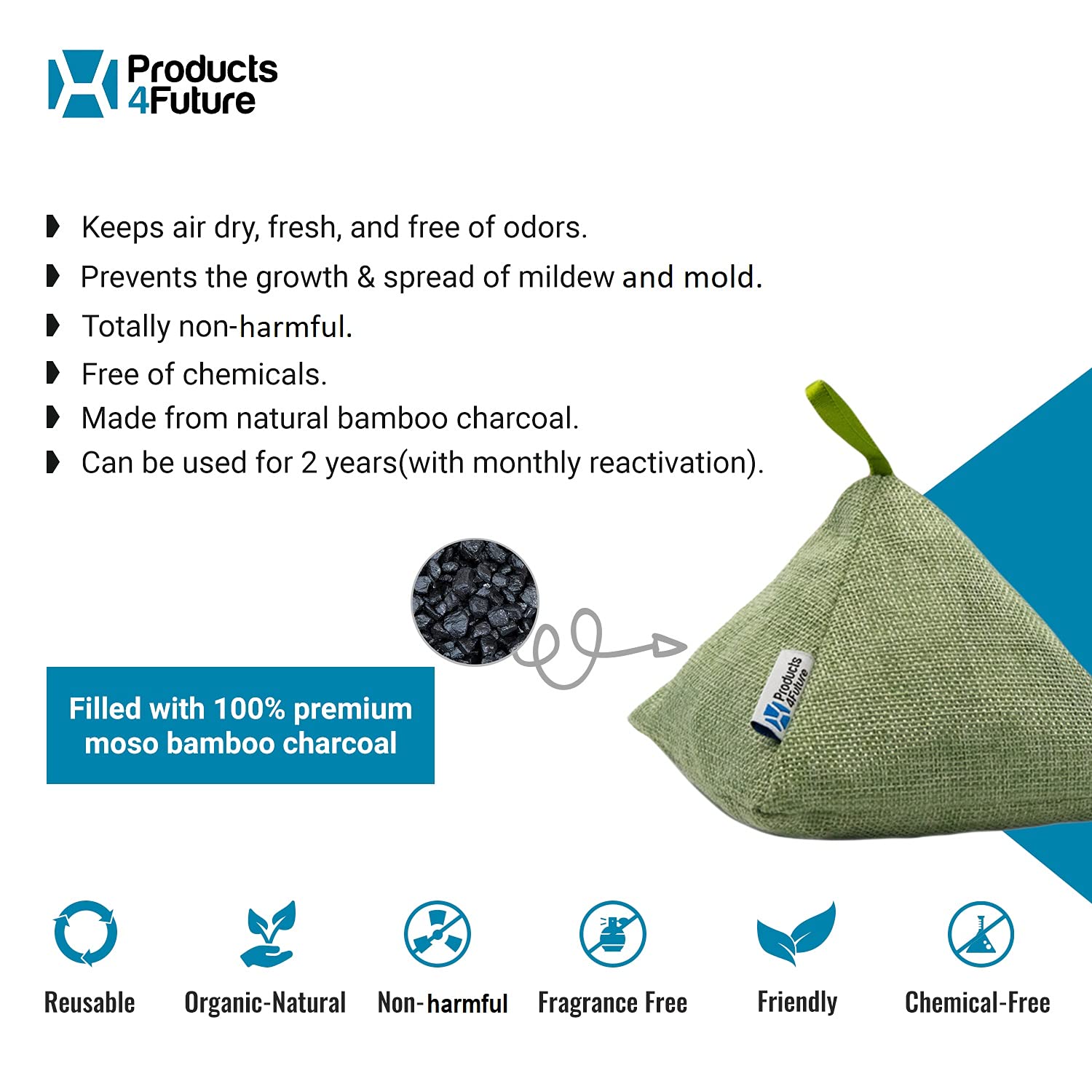 4 Pack of 200g Naturally Activated Bamboo Charcoal Air Purifying Bags | Natural Home Deodorizer Bags | Charcoal Bag Odor Absorber For Pets | Odor Eliminator & Moisture Absorber Air Freshener Bags