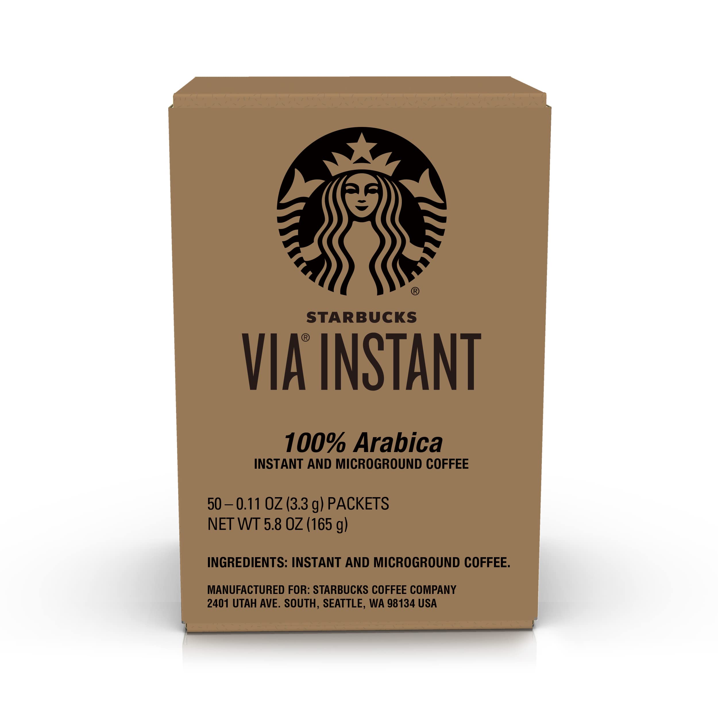 Starbucks VIA Instant Coffee, Medium Roast Coffee, Pike Place Roast, 100% Arabica, 1 box (50 packets)