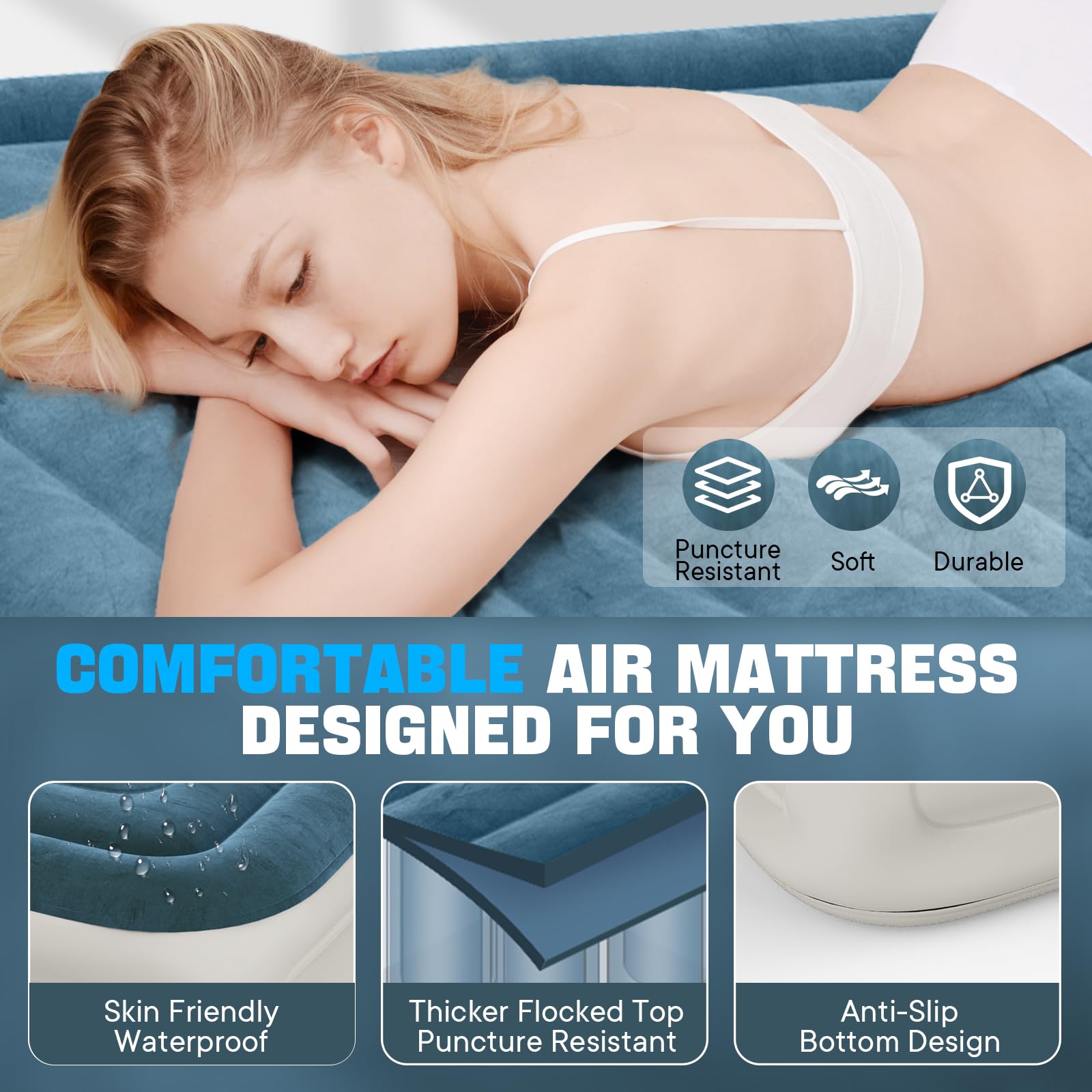VOSSER Twin Air Mattress with Built-in Pump,Fast & Easy Inflation/Deflation Inflatable Mattress, Foldable Blow Up Mattress with Storage Bag, Inflatable Bed for Home, Camping & Guests