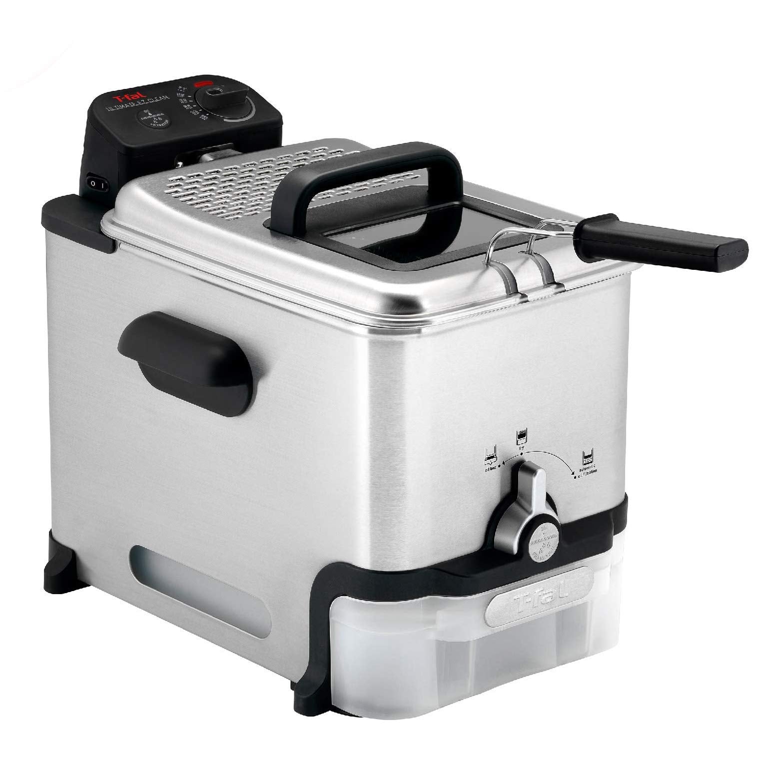 T-fal 3.5L Stainless Steel Deep Fryer with Basket, 1700W Electric Deep Fryer with Basket and Lid, Oil Filtration, Temp Control, Digital Timer, Dishwasher Safe Parts