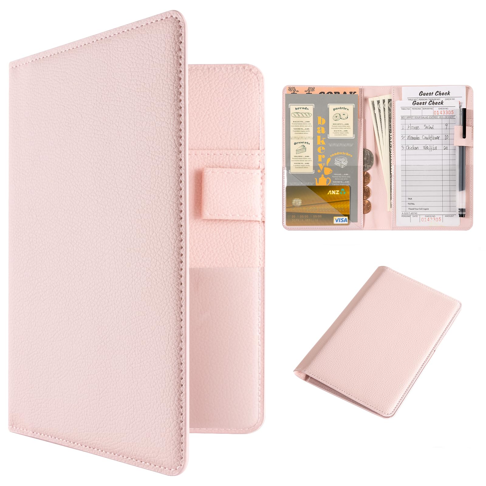 CoBak Server Book – Compact Organizer with Clear and Money Pockets, Pen Holder, Fits Apron Perfectly, Leather Waitress Book