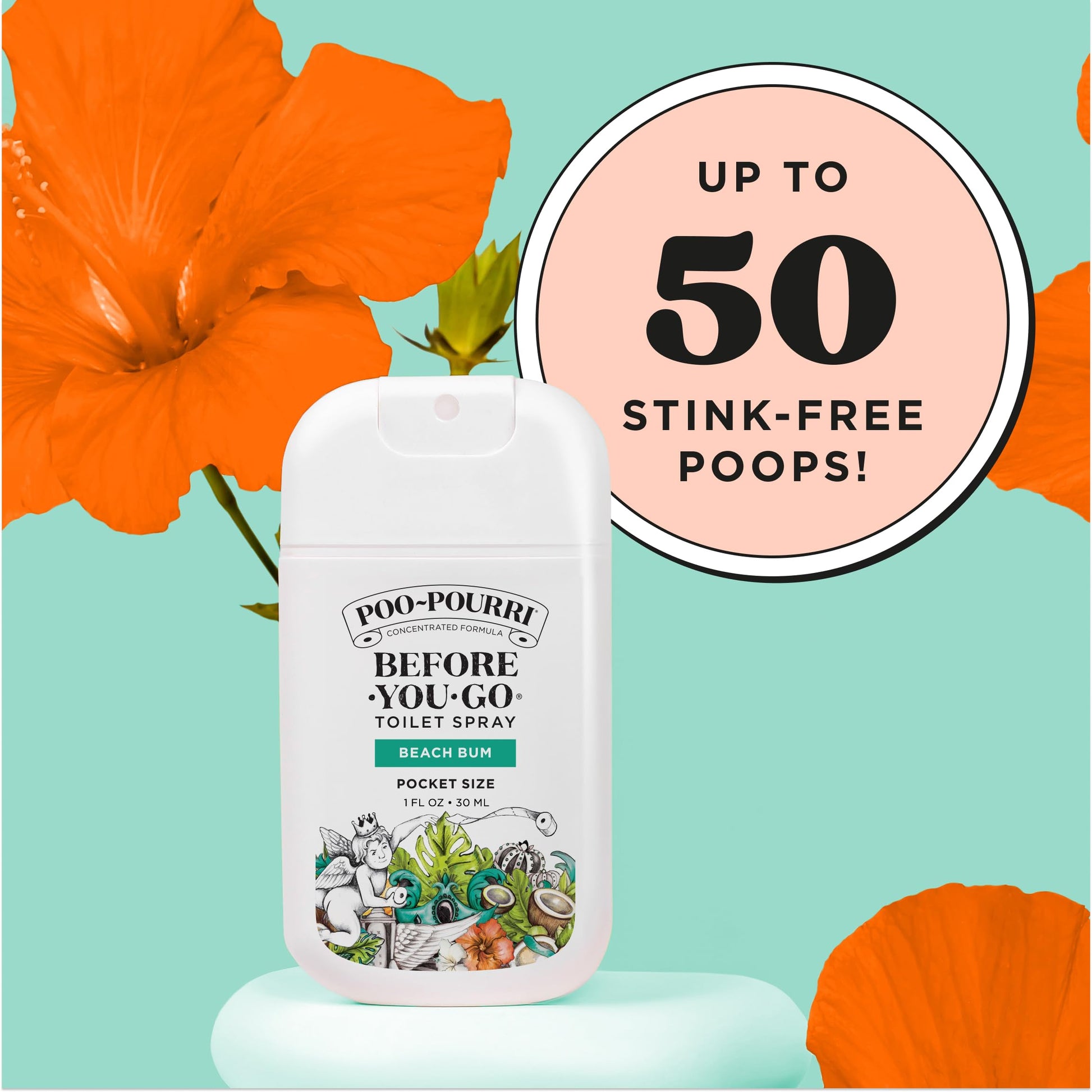 Poo-Pourri Before-You-Go Pocket Toilet Spray, Travel Essentials, Beach Bum, 1 Fl Oz, Up to 50 Uses, On-The-Go Bathroom Odor Deodorizer with Essential Oils, TSA Approved Size, Coconut Orchid Scent