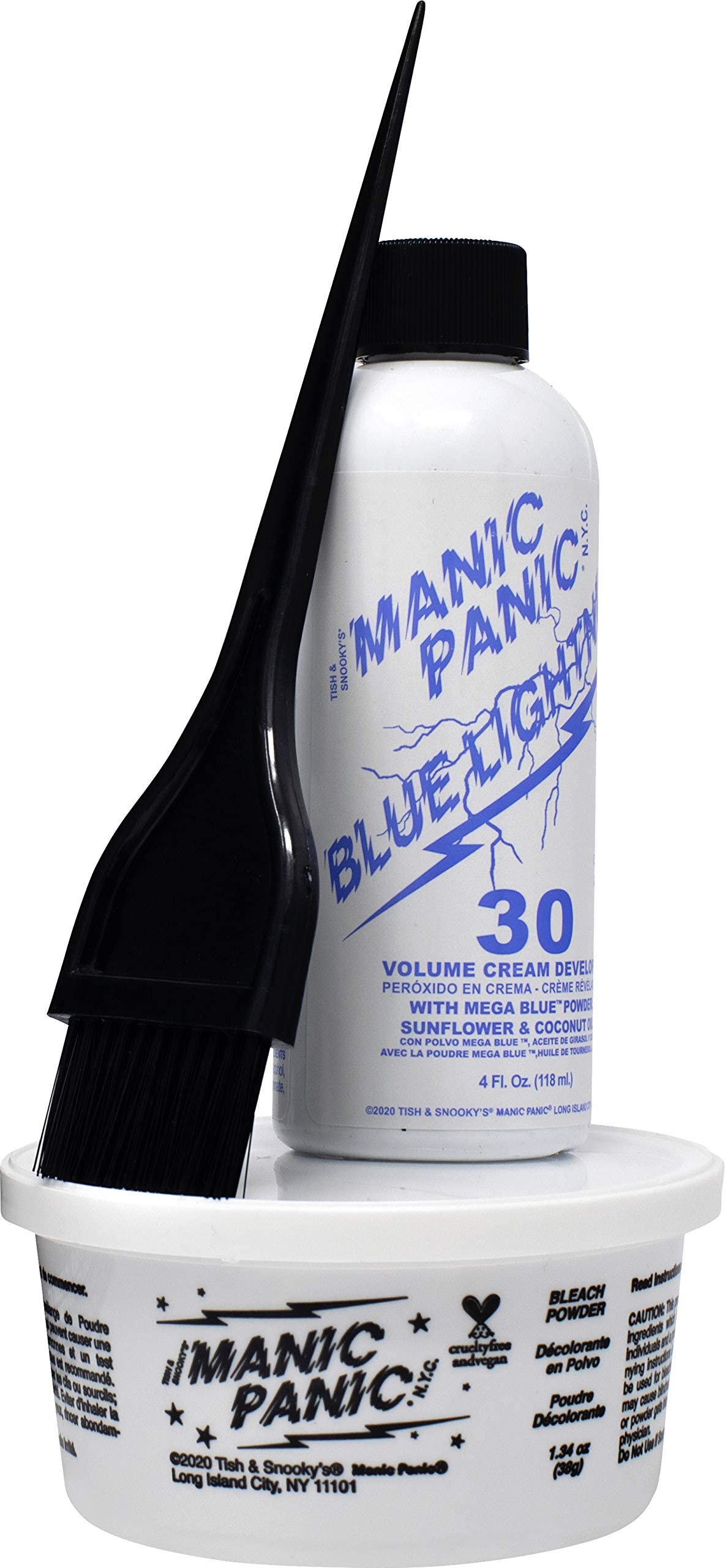 MANIC PANIC Blue Lightning Hair Bleach Kit - 30 Volume Developer + Bleach Powder Hair Lightener Lifts up to Five Levels And Eliminates Orange Tones - Vegan And Cruelty Free