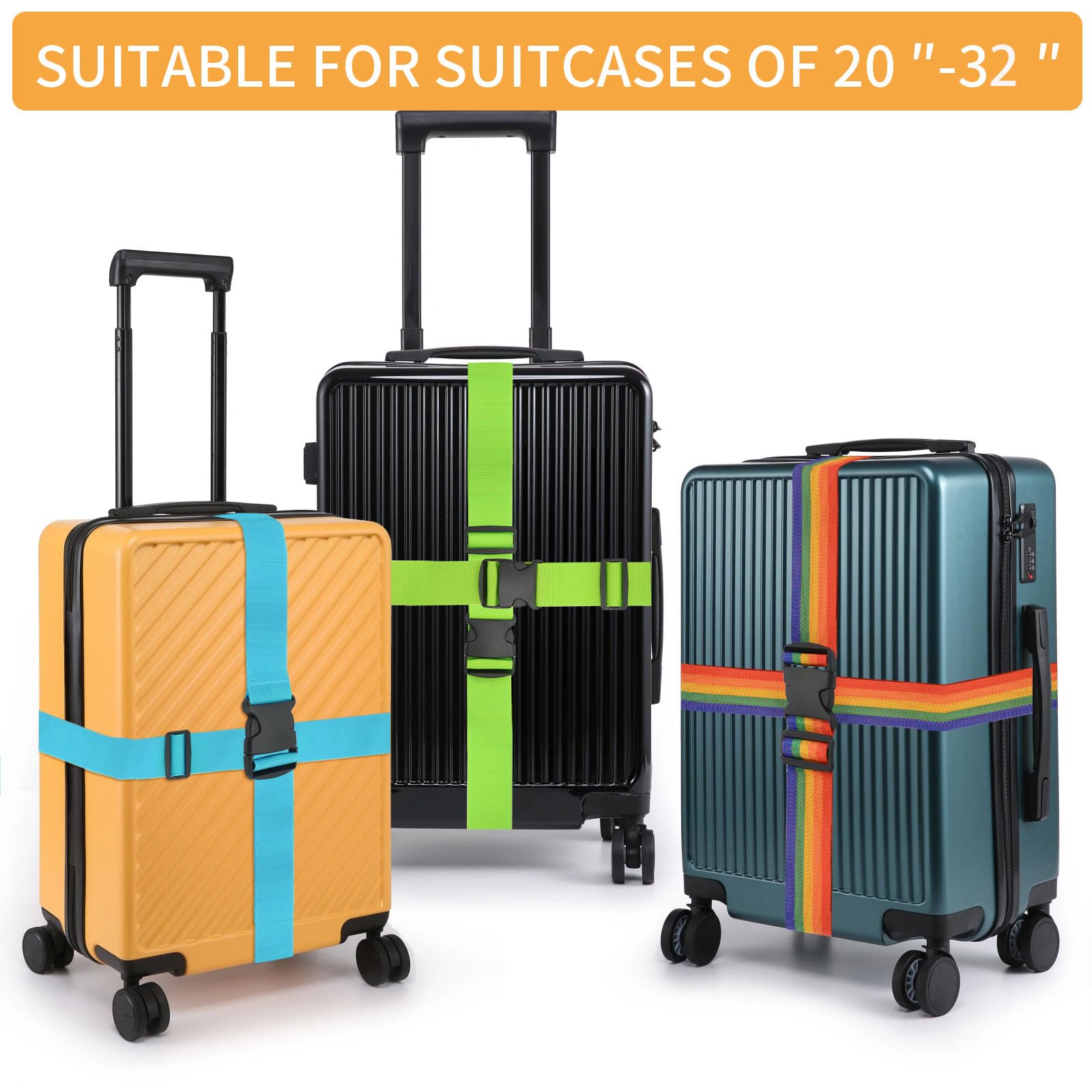 BILIONE 4 Pack Luggage Straps 79" Long Belts Keep Suitcase Secure While Traveling, TSA Approved Add a Bag Premium Accessory for Travel Bag Closure (Blue+Orange+Rose Pink+Green)