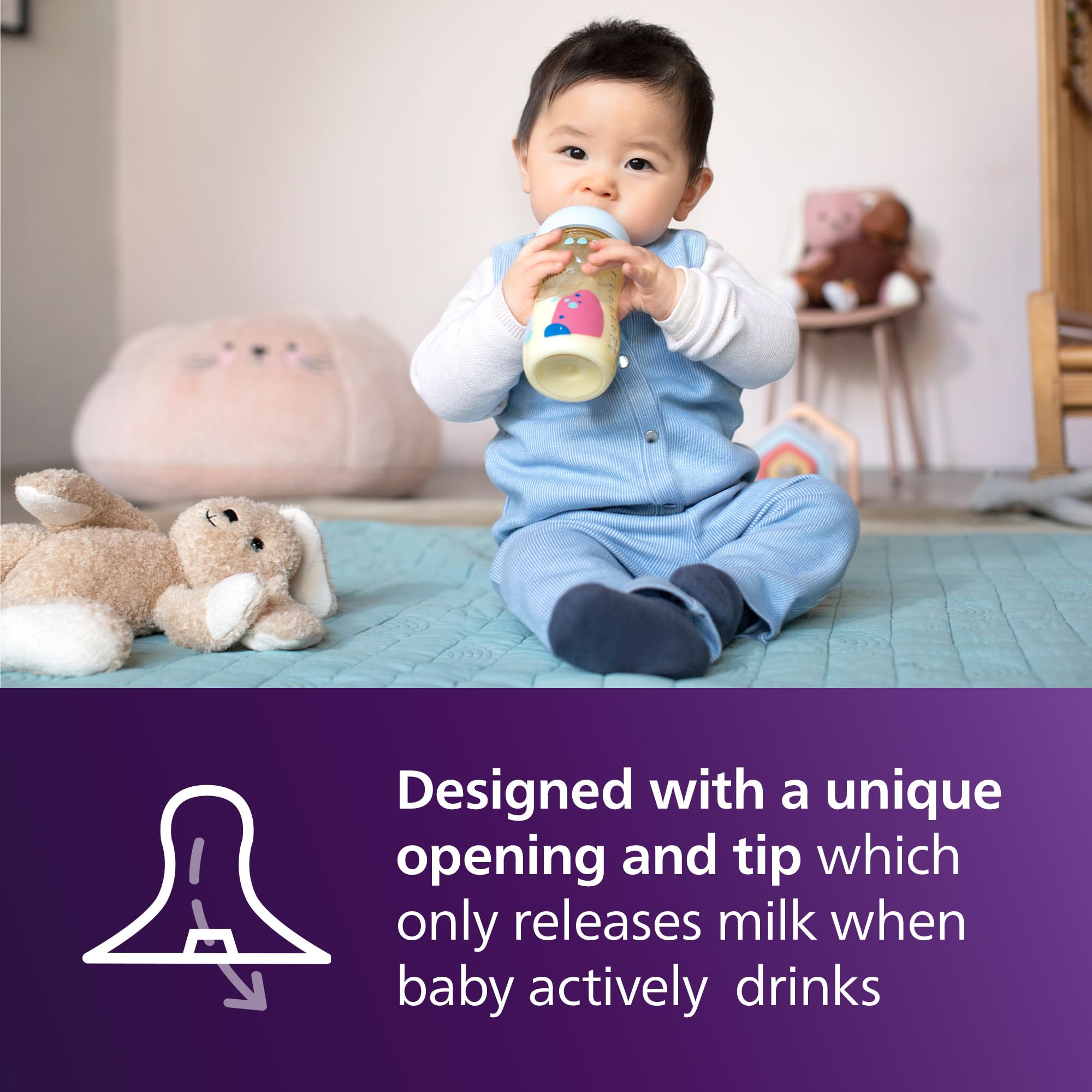 Philips Avent PPSU Natural Baby Bottles with Medium Flow Nipples (Flow 3), 9oz, with Decoration, 2-Pack, SCY943/02