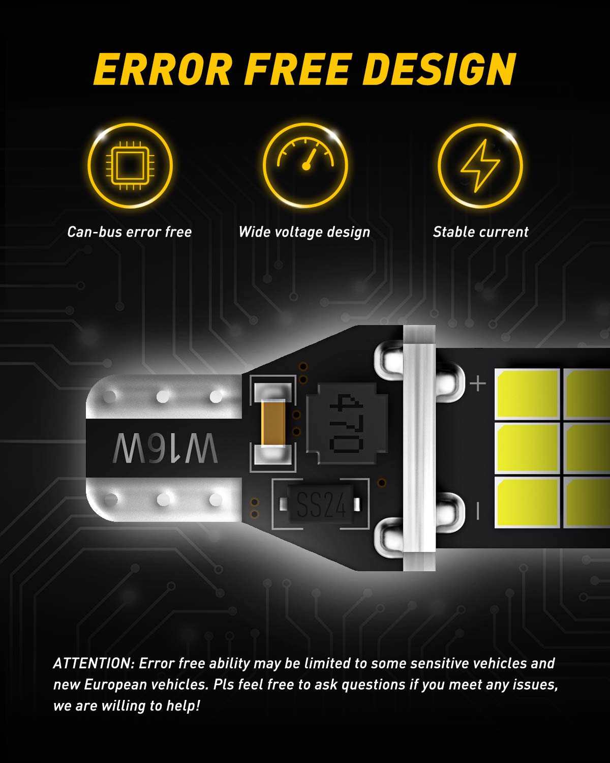 AUXITO 912 921 LED Bulb for Backup Light Reverse Lights High Power 2835 15-SMD Chipsets Error Free T15 906 922 W16W Bulbs, 6000K White, Exterior Light Bulbs (Upgraded, Pack of 2)