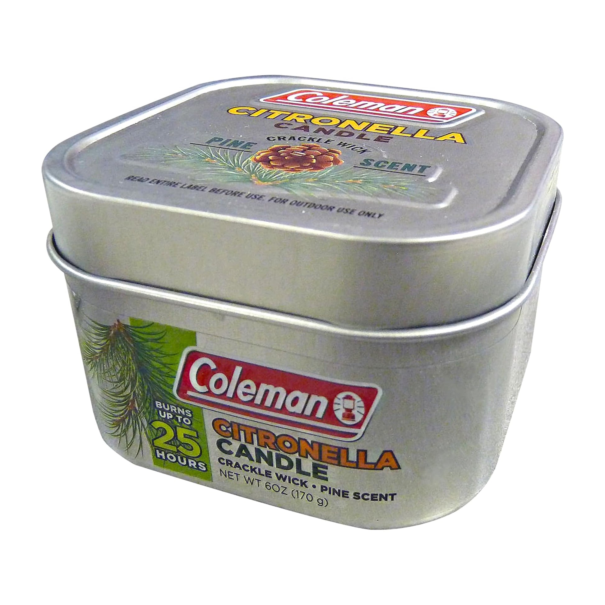 Coleman Pine Scented Citronella Candle with Wooden Crackle Wick - 6 oz Tin