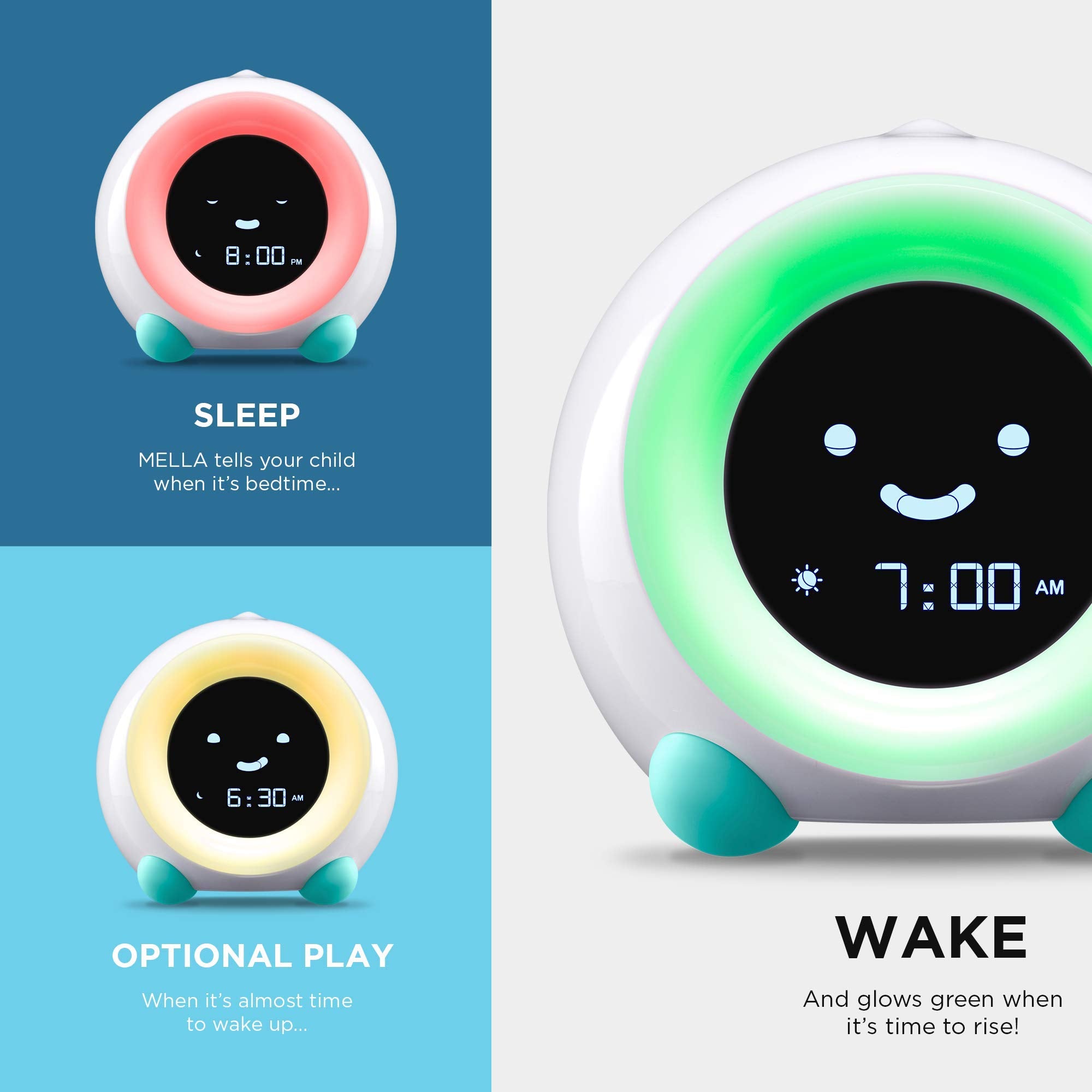 LittleHippo Mella: Kids Alarm Clock, Ready to Rise Children's Sleep Trainer, Night Light, Sound Machine and OK to Wake for Toddlers and Kids - Arctic Blue (Updated 2025)