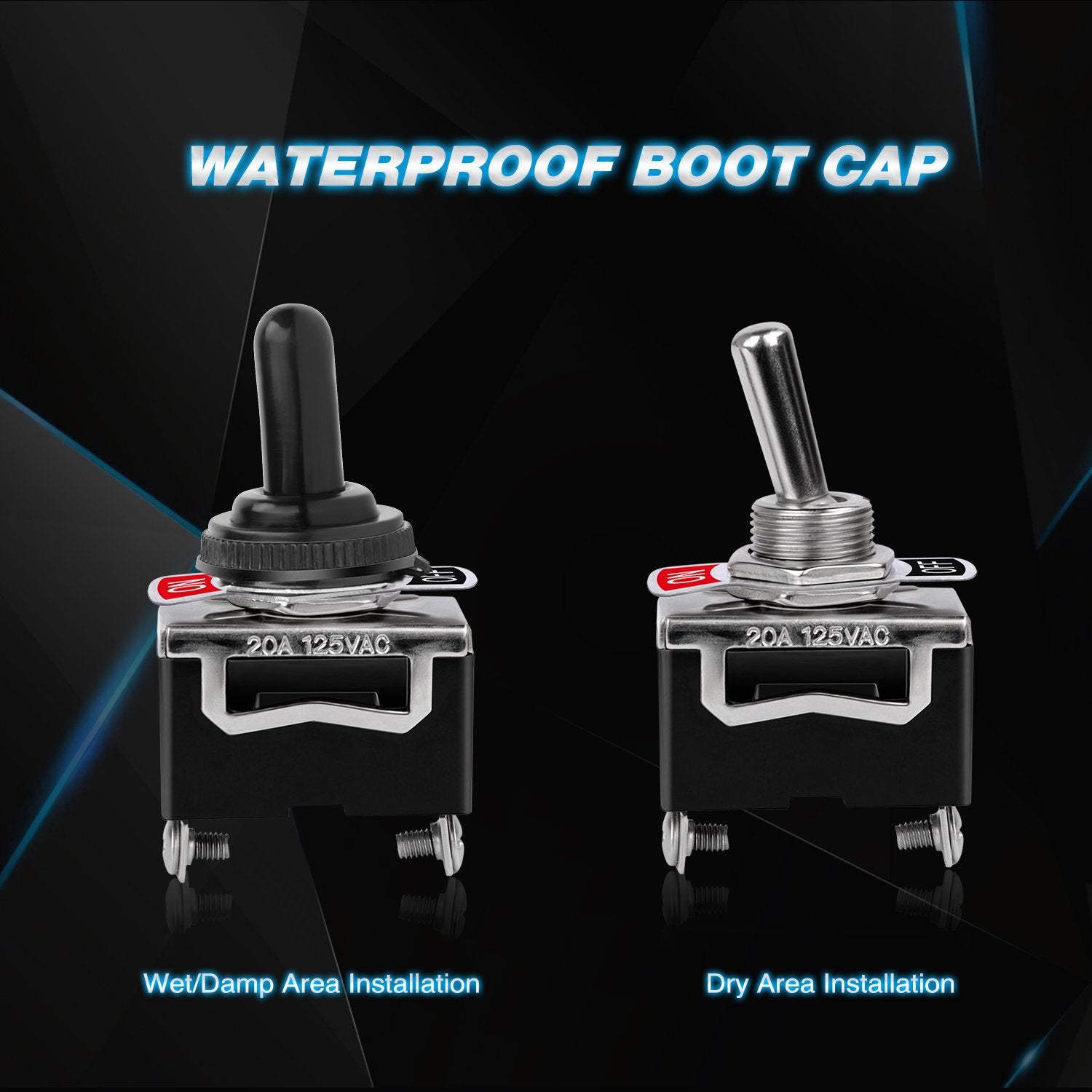 Nilight 90012E Heavy Duty Rocker Toggle 15A 250V 20A 125V SPST 2Pin ON/Off Switch Metal Bat Waterproof Boot Cap Cover-5 Pack, 2 Years Warranty