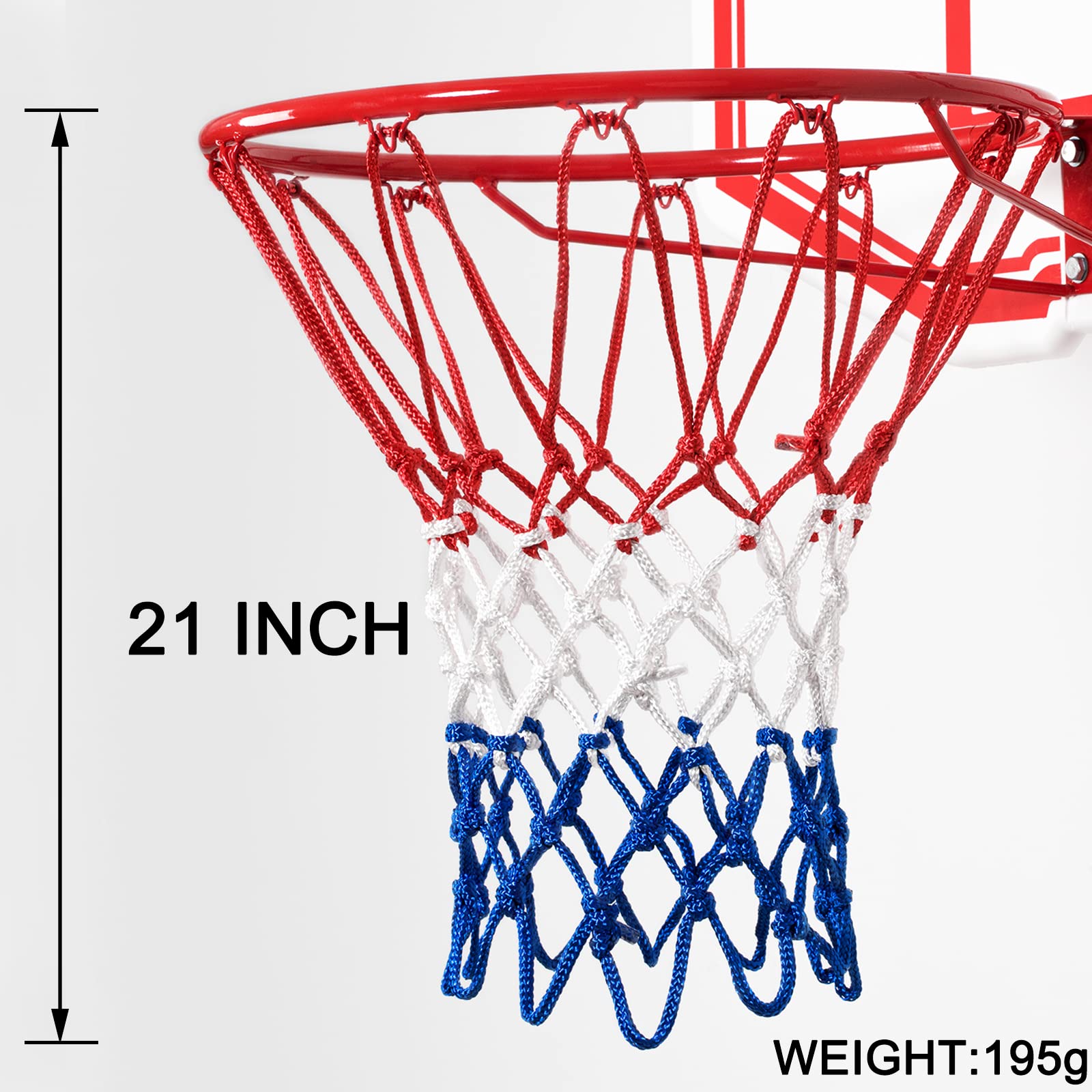 NEIJIANG Basketball Net Replacement, 2025 Upgrade Thick Professional Basketball Nets Heavy Duty Outdoor, All Weather Anti Whip Color Never Fade -12 Loops (Red White Blue)