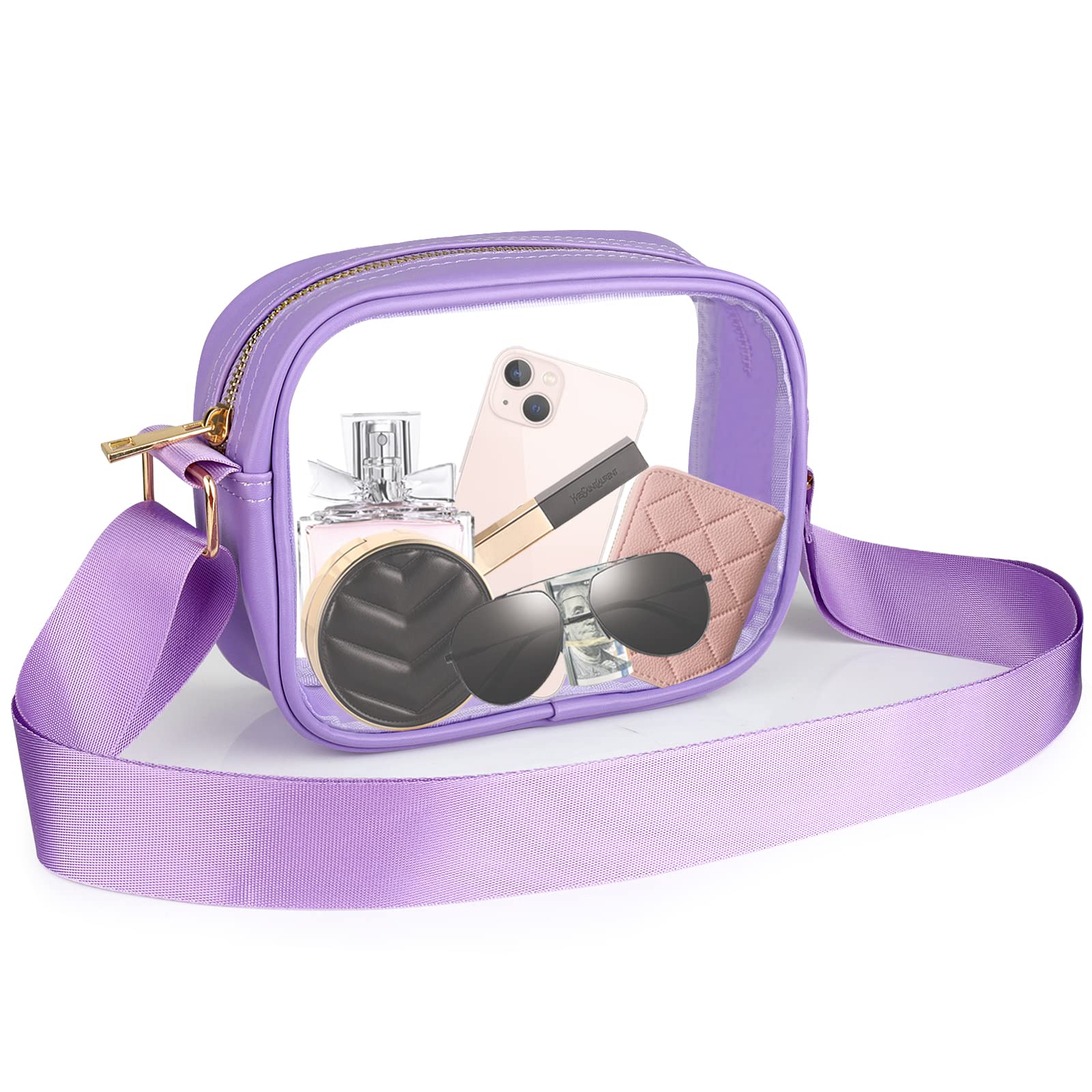 MOMSIV Clear Crossbody Bag, Stadium Approved Clear Bags with Adjustable Strap Clear Stadium Bag for Women Men Concerts Sports PurpleÃ¢ÂÂ¦