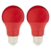 Amazon Basics A19 Red Color Party LED Light Bulbs, 60 Watt Equivalent, Energy Efficient 9W, E26 Standard Base, Non-Dimmable, 10,000 Hour Lifetime, 2-Pack