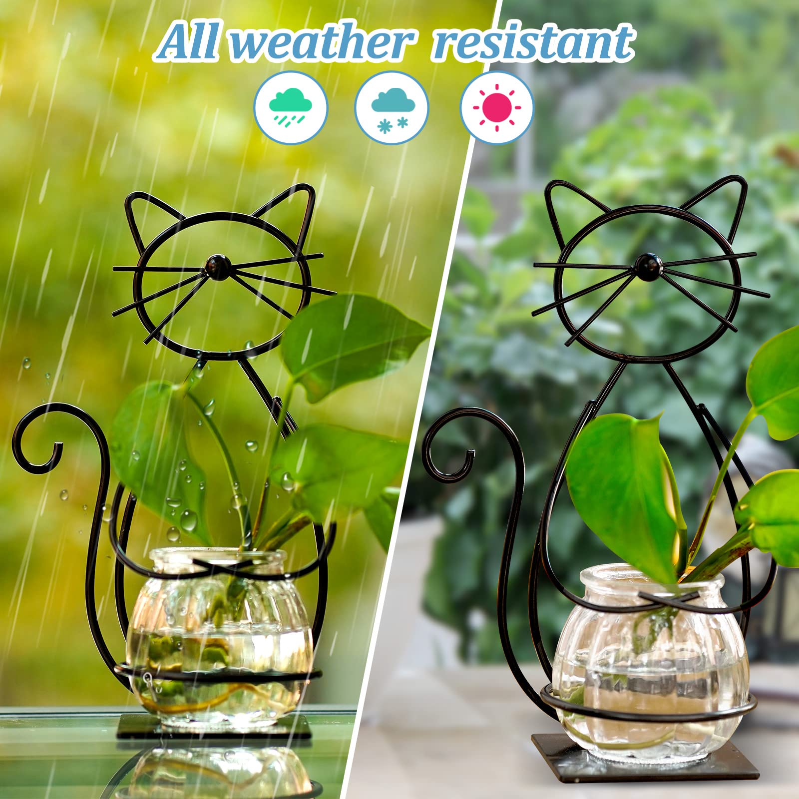 Joyathome Desktop Glass Planter Vase Holder, Metal Cat Plant Terrarium Stand for Plants Creative Decorations for Home Patio Lawn Garden