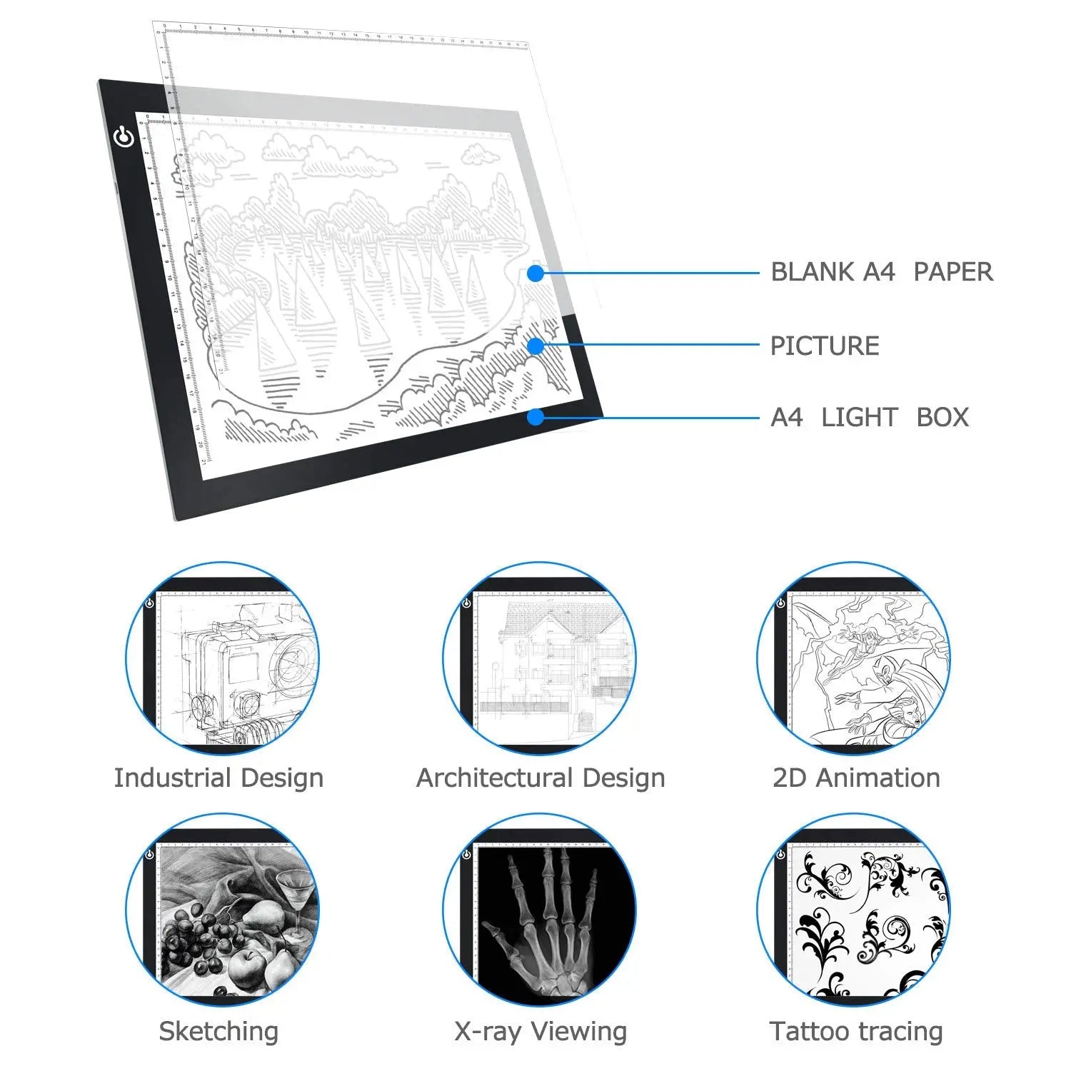 LitEnergy A4 LED Copy Board Light Tracing Box, Ultra-Thin Adjustable USB Power Artcraft LED Trace Light Pad for Tattoo Transferring, Drawing, Streaming, Sketching, Animation, Stenciling