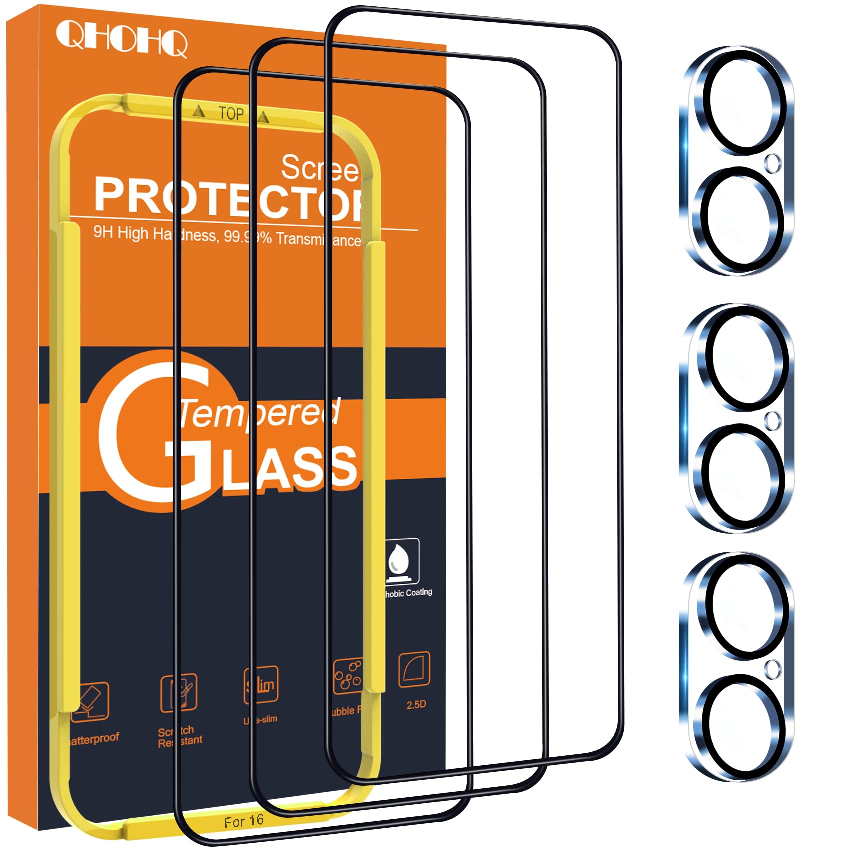 QHOHQ 3 Pack Screen Protector for iPhone 12 Pro Max 6.7" with 2 Pack Tempered Glass Camera Lens Protector, Ultra HD, 9H Hardness, Scratch Resistant, Easy Install - Case Friendly
