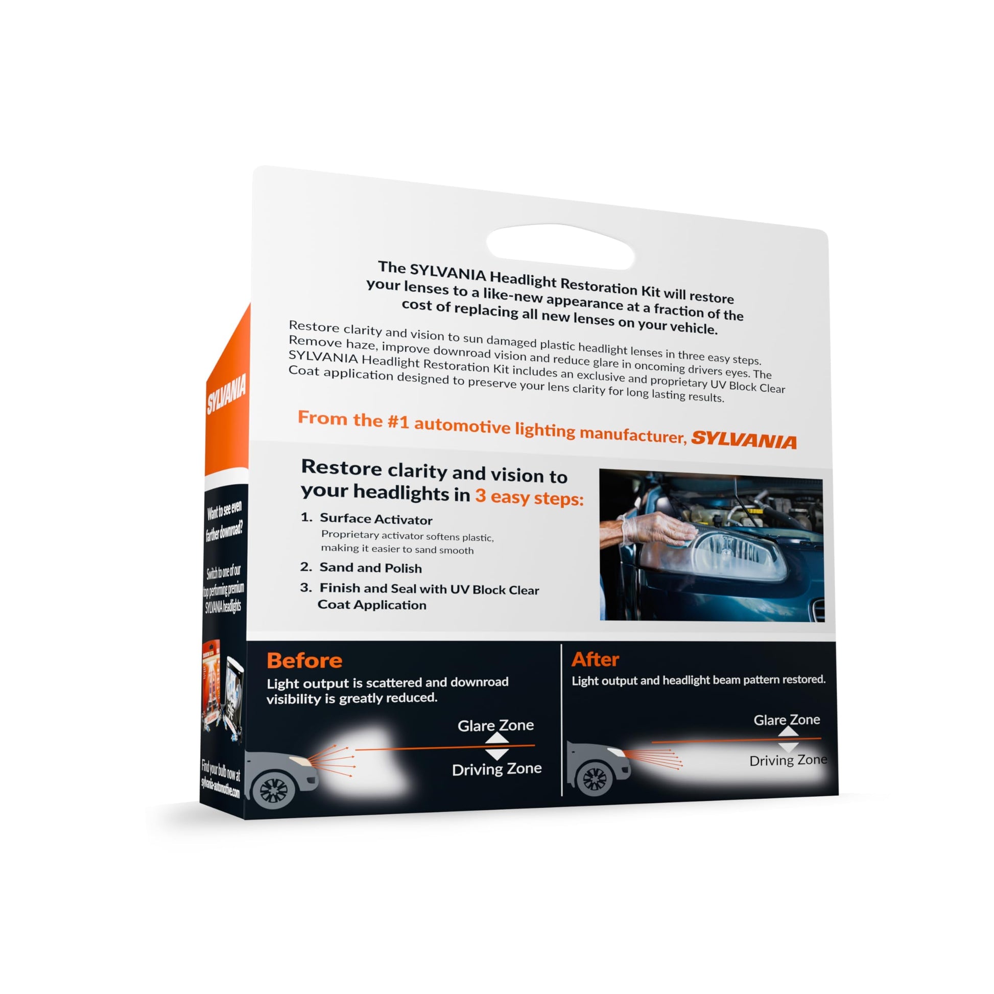 SYLVANIA Headlight Restoration Kit - Long-Lasting Headlight Repair Kit for Restoring to Like-New Condition - Surface Activator, Exclusive UV Coating, Clarifying Compound & More - No Tools Required