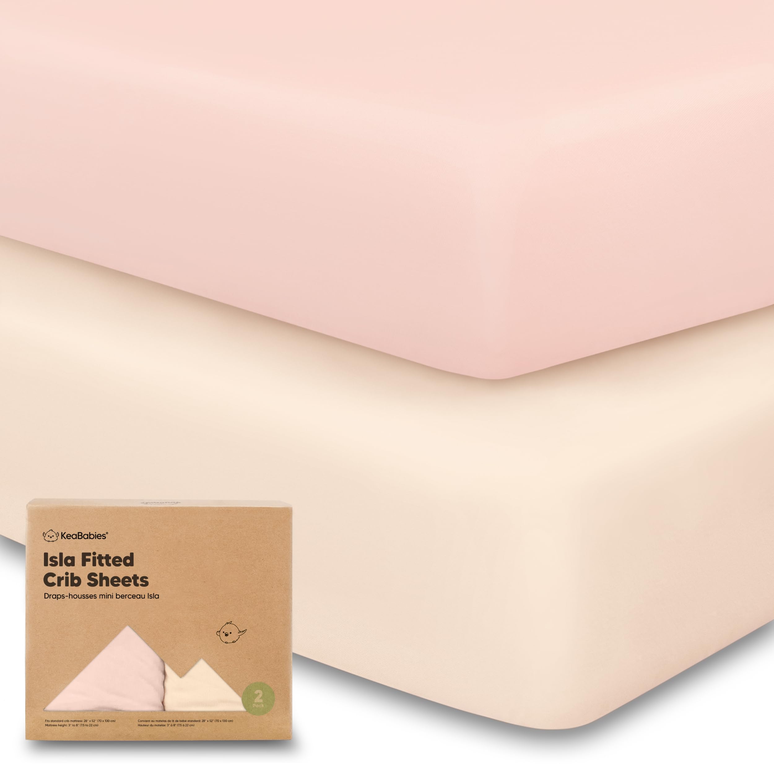 KeaBabies 2er-Pack Baby-Spannbettlaken für Jungen, Mädchen – 52x28 Viskose aus Bambus Kleinkind-Bettlaken Neutral, Spannbetttuch für Standard-Babybetten, Weich & Kuschelig (Cameo)