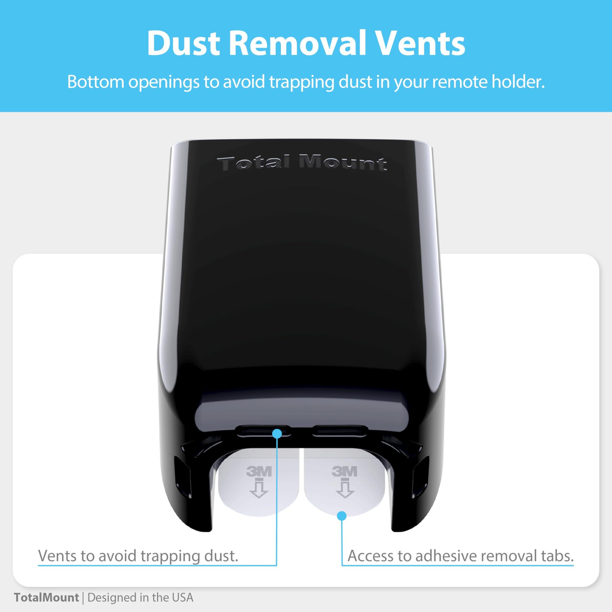 TotalMount Hole-Free Remote Control Holder – Eliminates Need to Drill Holes in Your Wall (Black, Quantity 1)