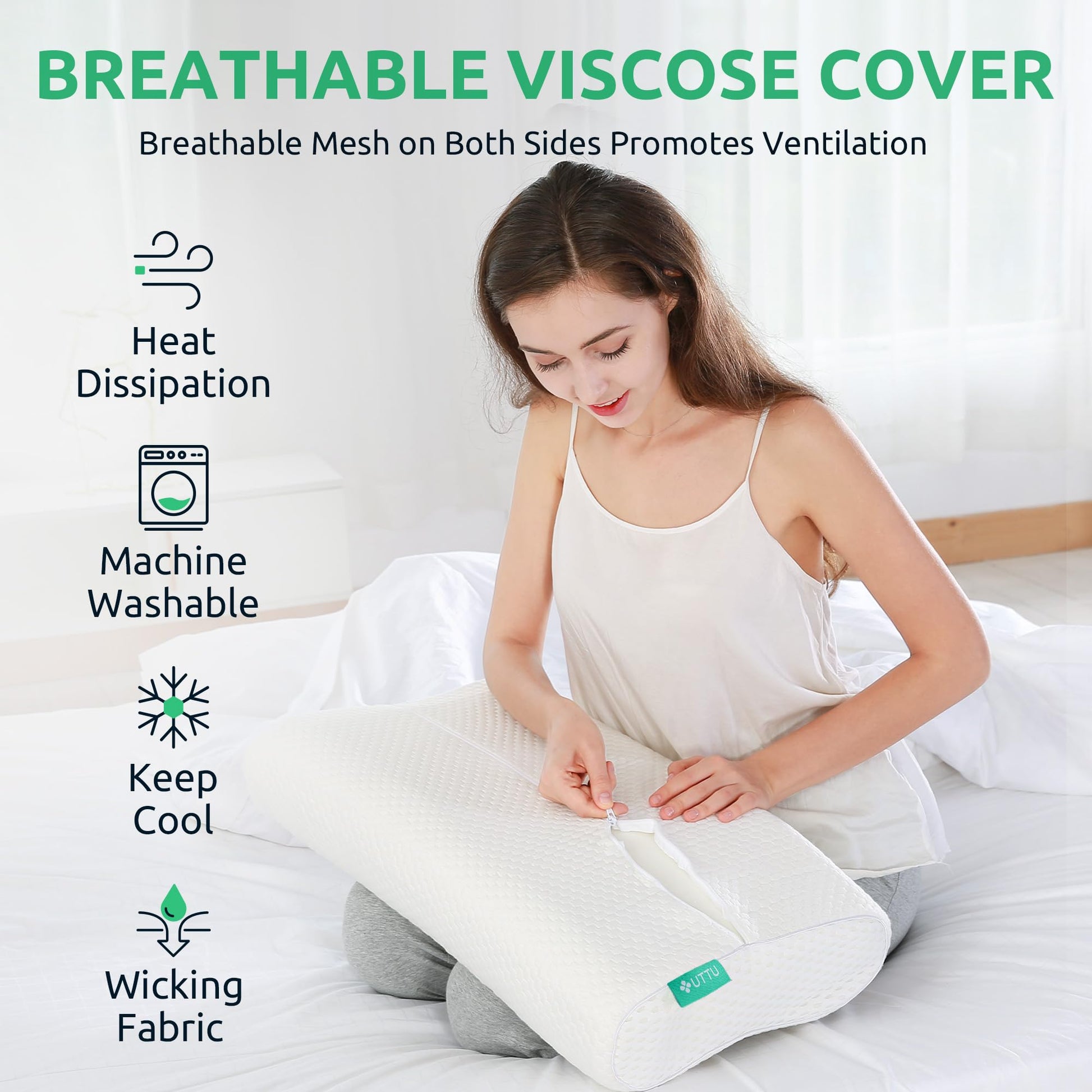 UTTU Cervical Pillow for Neck Strain Relief, Memory Foam Neck Pillow for Sleeping, Adjustable Orthopedic Sandwich Pillow, Contour Cooling for Side Back Stomach Sleeper, Queen(23.6"×14"×4.7"/3.9")