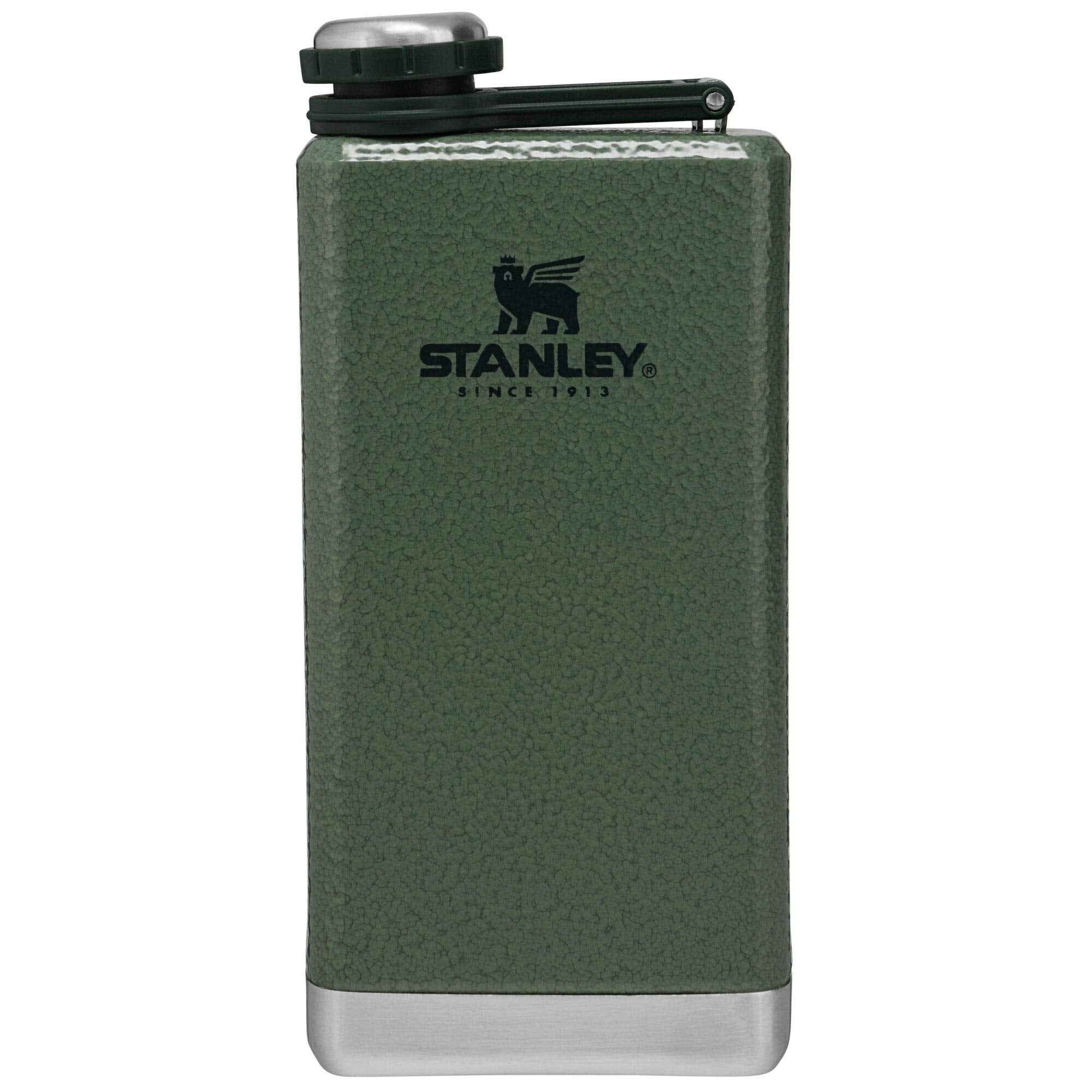 Stanley Adventure Pre-Party Flask 8 oz | Leakproof Hip Flask | Hinge Connected Never Lose Cap | Insulated Stainless Steel Liquor Container | BPA-Free | Hammertone Green