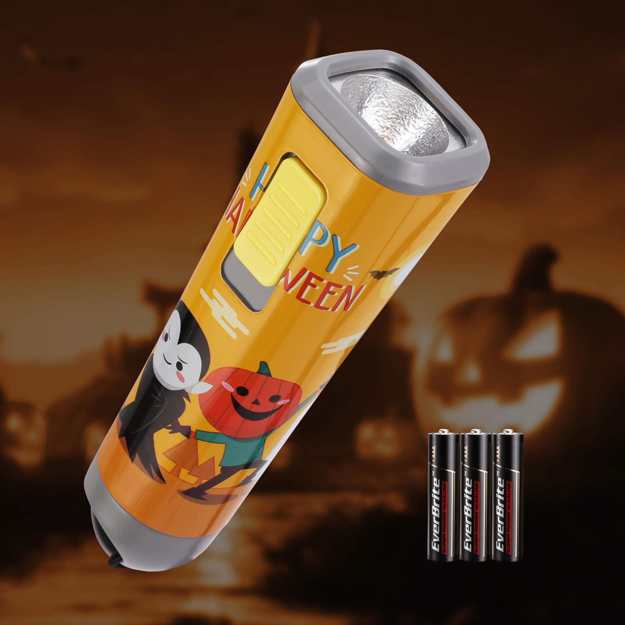 EverBrite Halloween Flashlights Halloween Gifts, Small LED Flash Light Handheld Torch with Lanyard 3AAA Battery Included, 1 Pack-Orange
