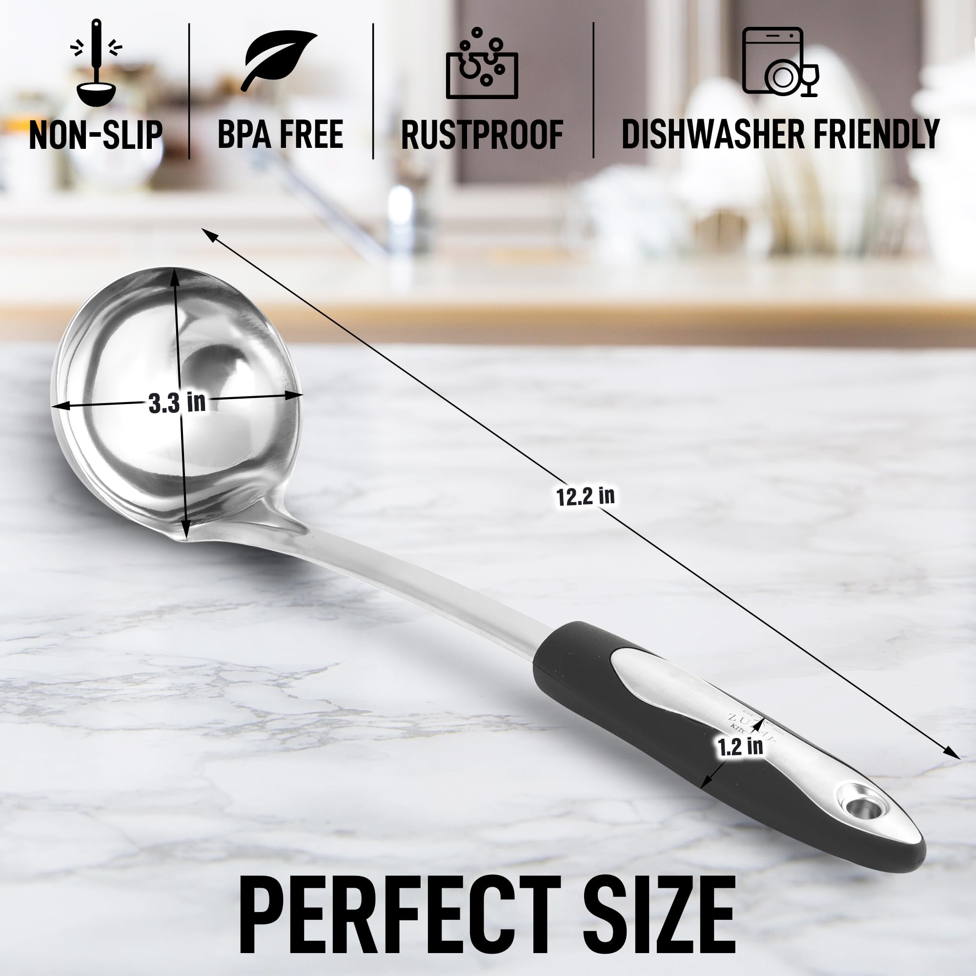 Zulay Kitchen Stainless Steel 13" Soup Ladle - Comfort Grid Steel Ladle with Long Handle and Ample Bowl Capacity Perfect for Stirring, Serving Soups and More - Heavy-Duty Metal Ladle