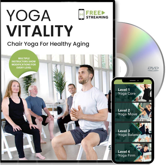 Yoga Vitality - Chair Yoga For Seniors, Older Adults, and Absolute Beginners | Made For Healthy Aging, Improved Mobility, Joint Health, Balance, Pain Relief, and Injury Prevention | 4 Levels