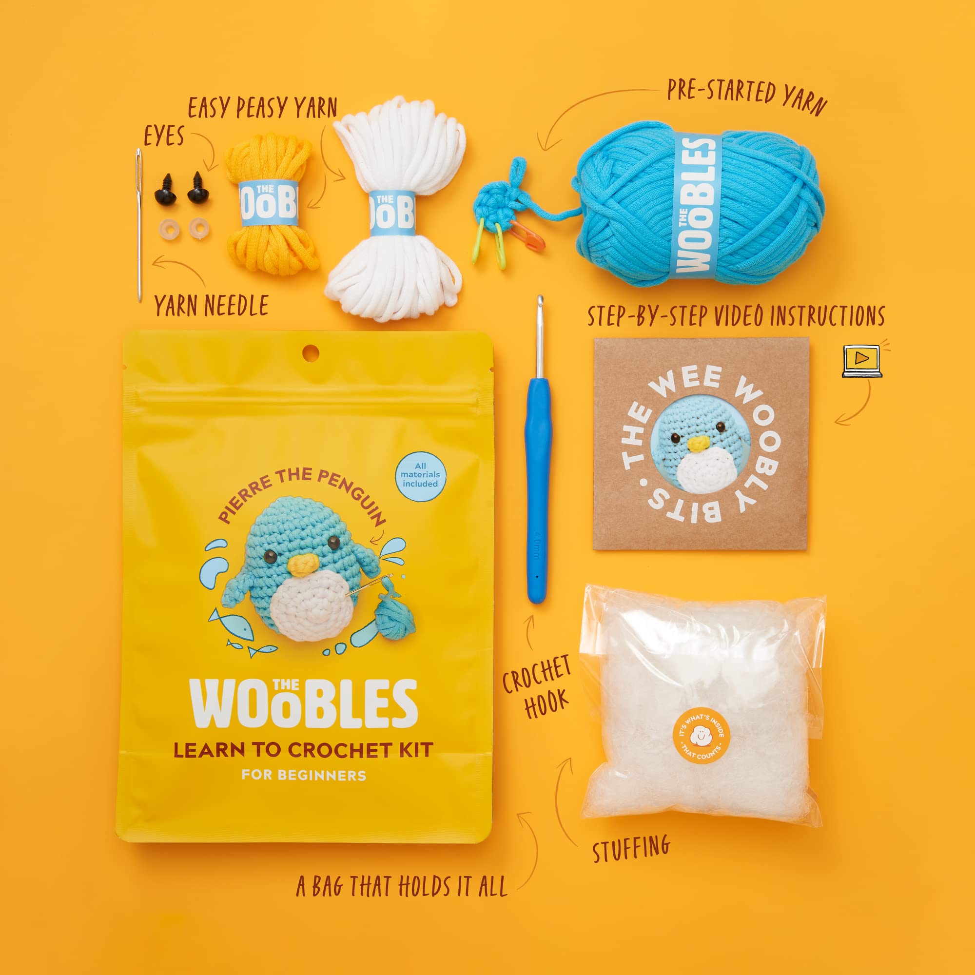 The Woobles Beginners Crochet Kit with Easy Peasy Yarn as seen on Shark Tank - with Step-by-Step Video Tutorials - JoJo The Bunny