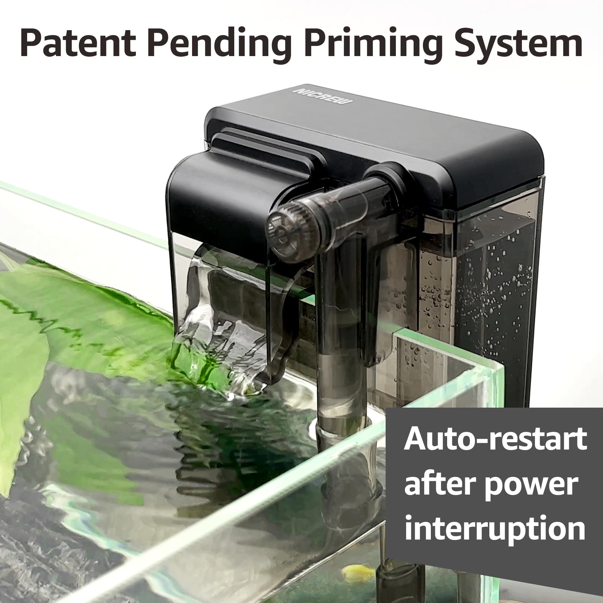 NICREW Slim Aquarium Filter, Quiet Fish Tank HOB Filters for up to 5 Gallon Aquariums, Adjustable Flow, 42 GPH, 3W