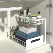 Merrylun Under Sink Organizers, Metal Pull Out Under Sink Organizers and Storage Shelves with Sliding Drawer, Under Sink Storage for Kitchen, Bathroom,white…