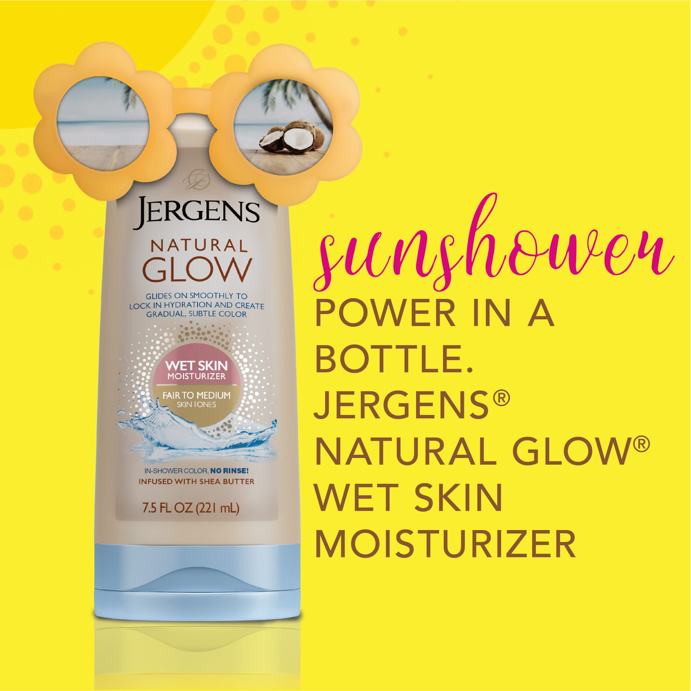 Jergens Natural Glow In Shower Lotion, Self Tanner for Medium to Deep Skin Tone, Sunless Tanning Wet Skin Lotion for Gradual, Flawless Color, 7.5 Ounce (Packaging May Vary)