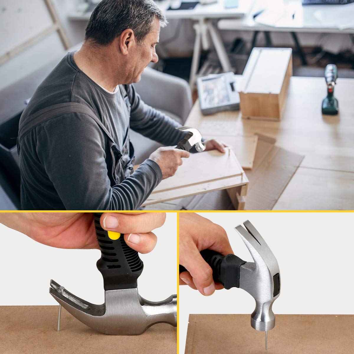 KURUI 700PCs Small Nails for Hanging Pictures & 8oz Small Hammer, Mini Hammer for Hanging Wall Decor, 280 Roofing/Wall Nails & 280 Finishing Nail, Picture Hangers Assortment Kit