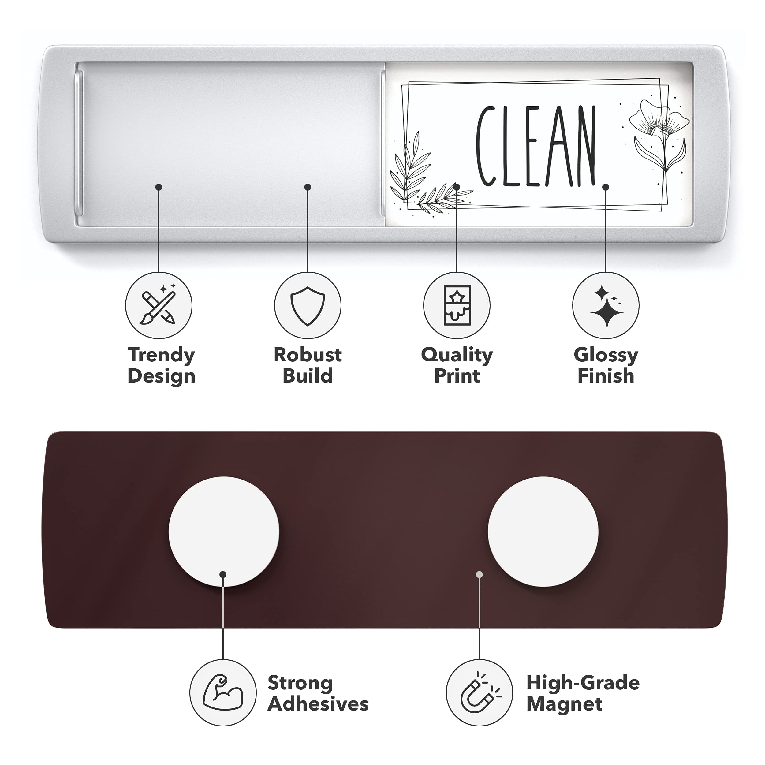 ASSURED SIGNS Stylish Dishwasher Magnet Clean Dirty Sign - 2 by 7 Inch - Ideal Clean Dirty Magnet for Dishwasher - Kitchen Organizer and Gadget - Nice Office, Home Farmhouse Decor