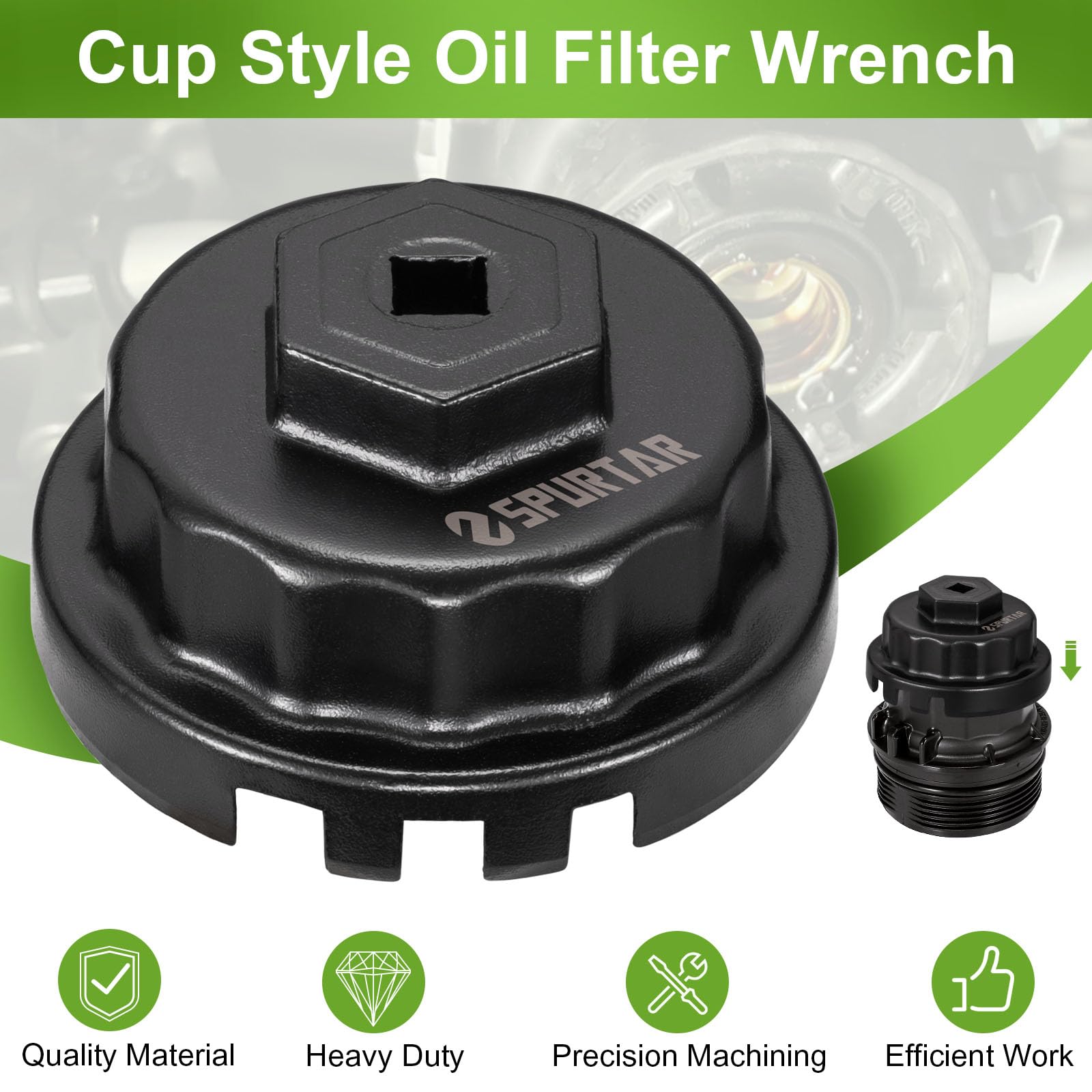 Spurtar Oil Filter Wrench for Toyota Cap Style Oil Filter Removal Tool 64mm for Lexus, Camry, 4 Runner, RAV4, Tundra, Tacoma, Highlander, Sienna, Sequoia, Avaion, Venza 2.5-5.7L Engine