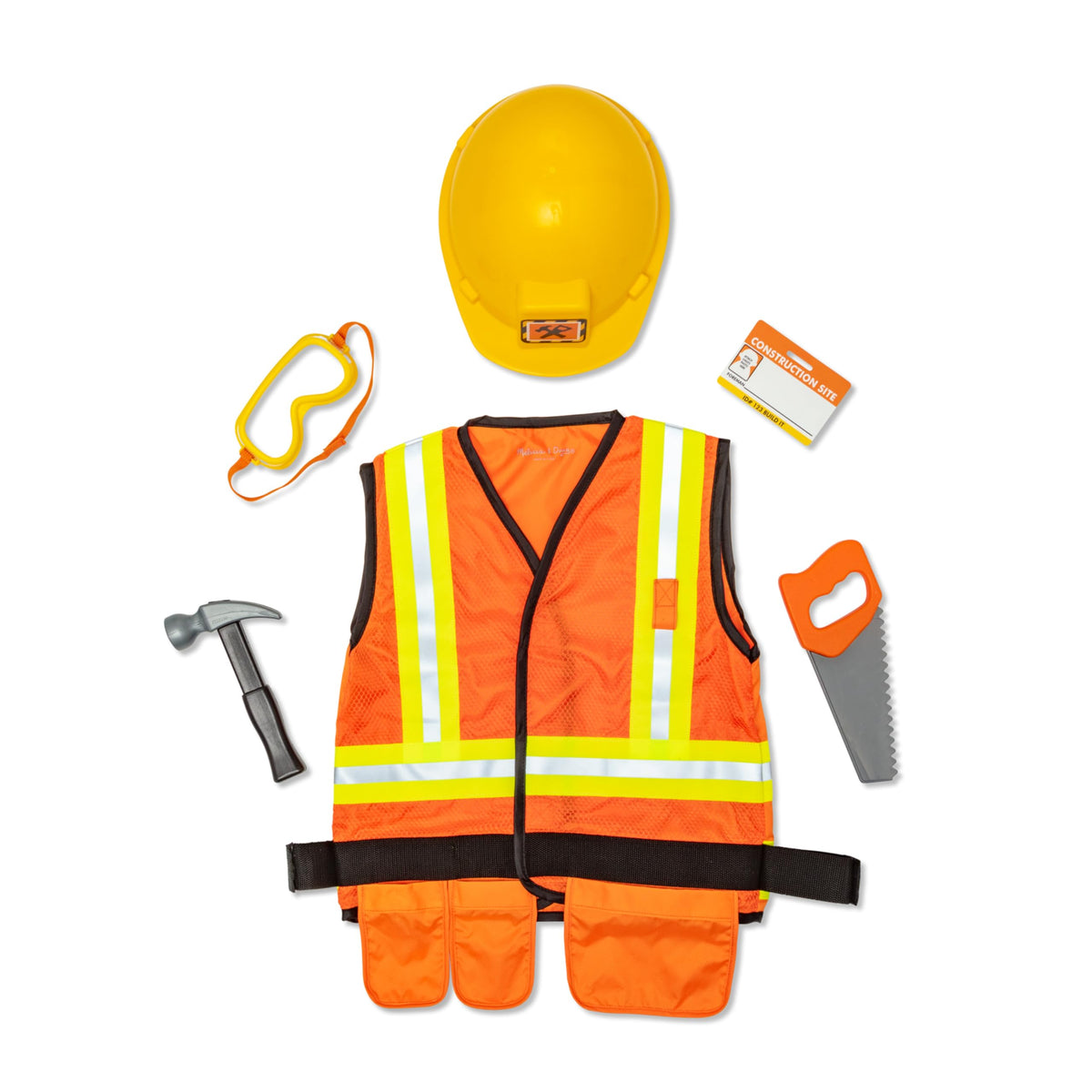 Melissa & Doug Construction Worker Costume Dress-Up Set for Kids (6-Piece) - Pretend Play Outfit with Tools & Safety Vest - Role Play Toys for Boys & Girls Ages 3+
