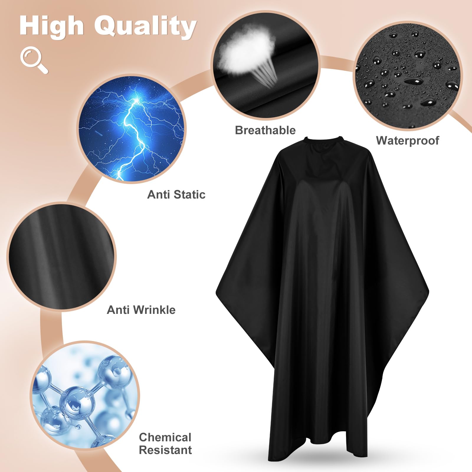 JSAZCKC Hair Cutting Cape with Adjustable Snap Closure, Professional Barber Cape, Large Size Haircut Salon Supplies for Men and Women - (Black)