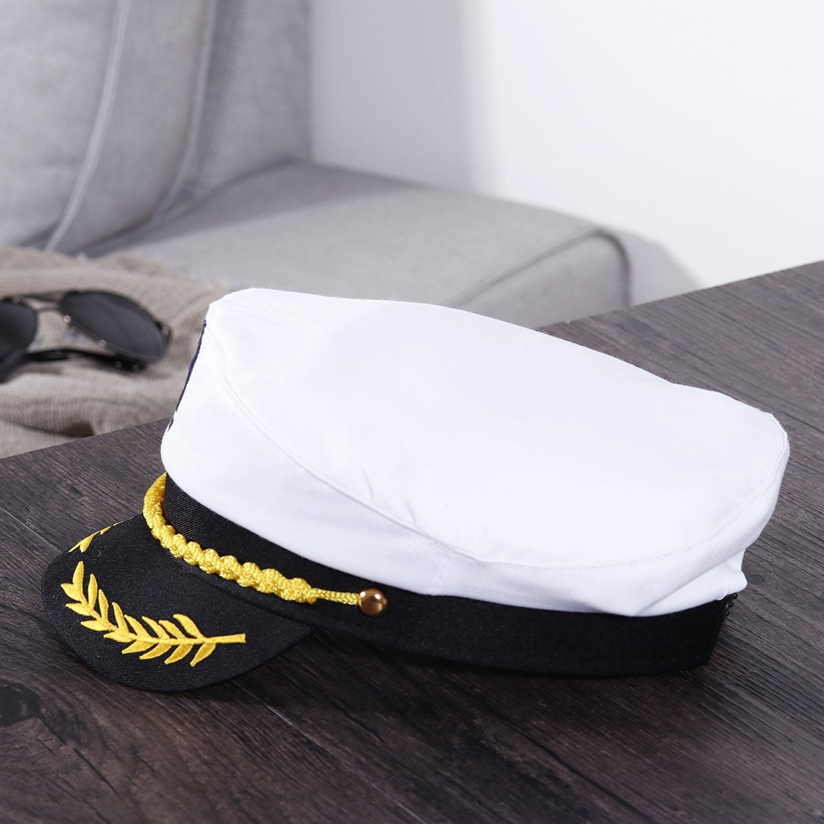 Adult Yacht Boat Sailor Captain Costume Hat Cap Marine Admiral (White), As Shown, 22 x 15 x 5 cm