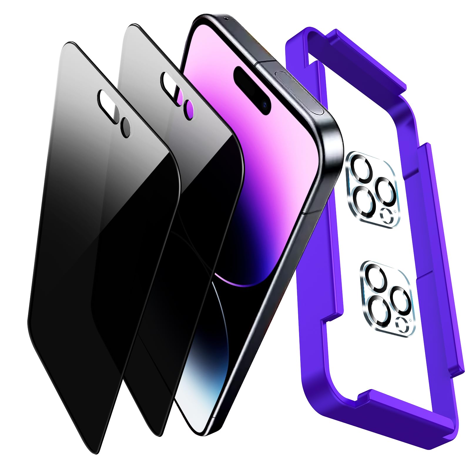 SiHPuoy 2 Pack 360° Privacy Screen Protector for iPhone 13 Pro Max, with 2 Pack Tempered Glass Camera Lens Protector Accessories, Case Friendly, 4 way Privacy Glass for iPhone 13 Pro Max 6.7"