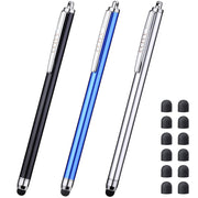 CCIVV 3 Pcs Stylus Pens for Touch Screens [0.24 inch Tip Series], 12 Extra Replaceable Rubber Tips (Black/Silver/Dark Blue)