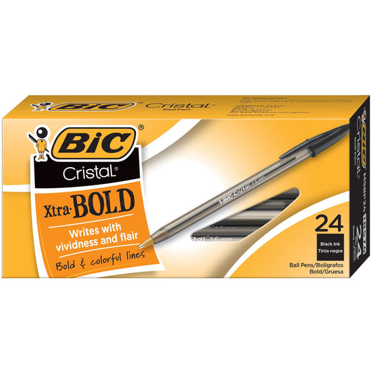 BIC Cristal Xtra Bold Ballpoint Pen, Bold Point (1.6mm) For Vivid And Dramatic Lines, Black, 24-Count