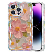 EYZUTAK Case for iPhone 13 Pro Max, Colorful Retro Oil Painting Printed Flower Laser Glossy Pattern Cute Curly Wave Edge Exquisite, Stylish Durable TPU Protective Phone Cover for Girls Women-Green