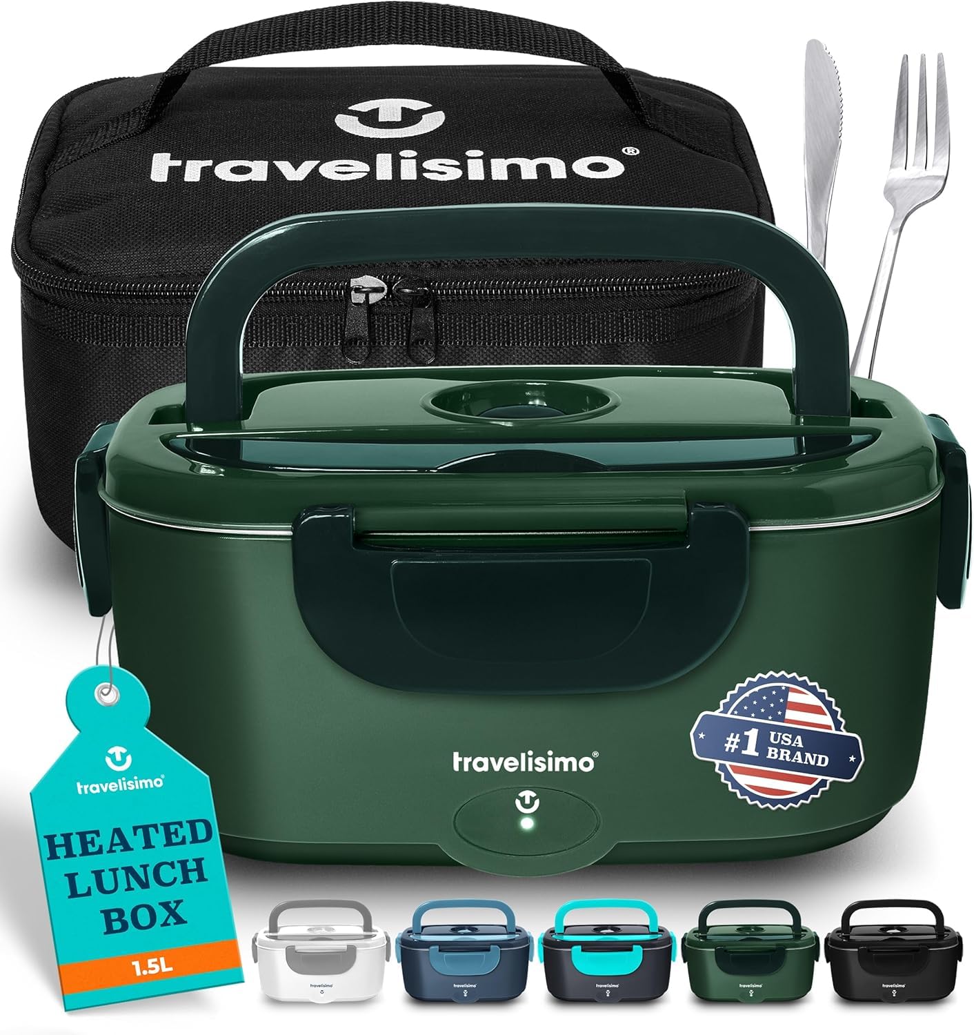 TRAVELISIMO Electric Lunch Box for Adults, 80W Heated Lunch Box 1.5L Stainless Steel Portable Food Warmer, 12/24/110V Lonchera Electrica Portatil for Travel & Work, Loncheras para Hombres de Trabajo
