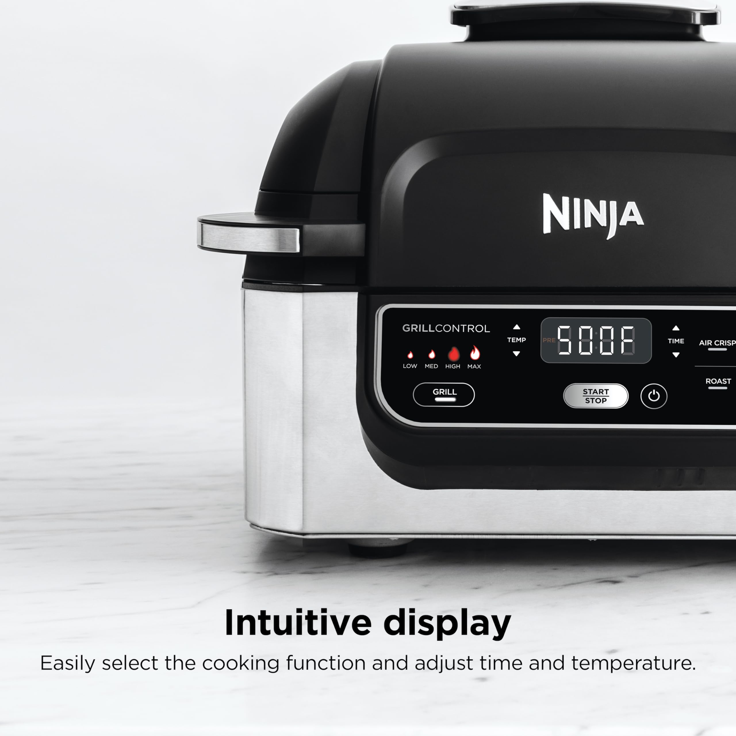 Ninja | Indoor Grill | Foodi | 5-in-1 (Grill, Air Fry, Roast, Bake, and Dehydrate | Fits up to 3lb Roast | Smoke Control System and Dishwasher Safe Parts| Black/Grey | AG301