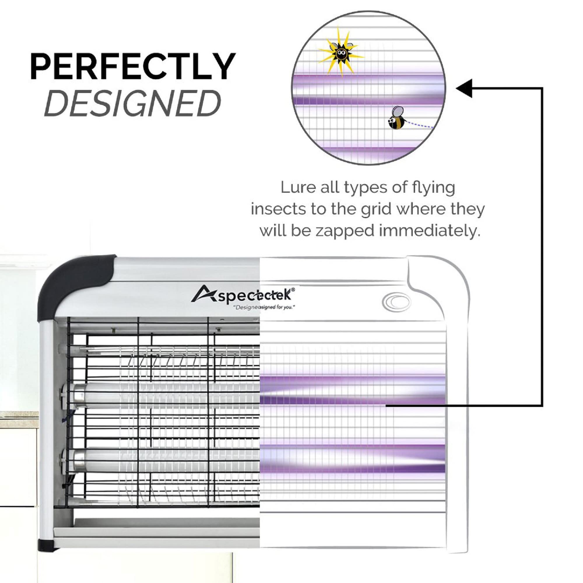ASPECTEK Insect Killer, Bug Zapper, Powerful 20W Electronic Indoor Fly Zapper, Mosquito Killer-Indoor Use Including Free 2 Pack Replacement Bulbs