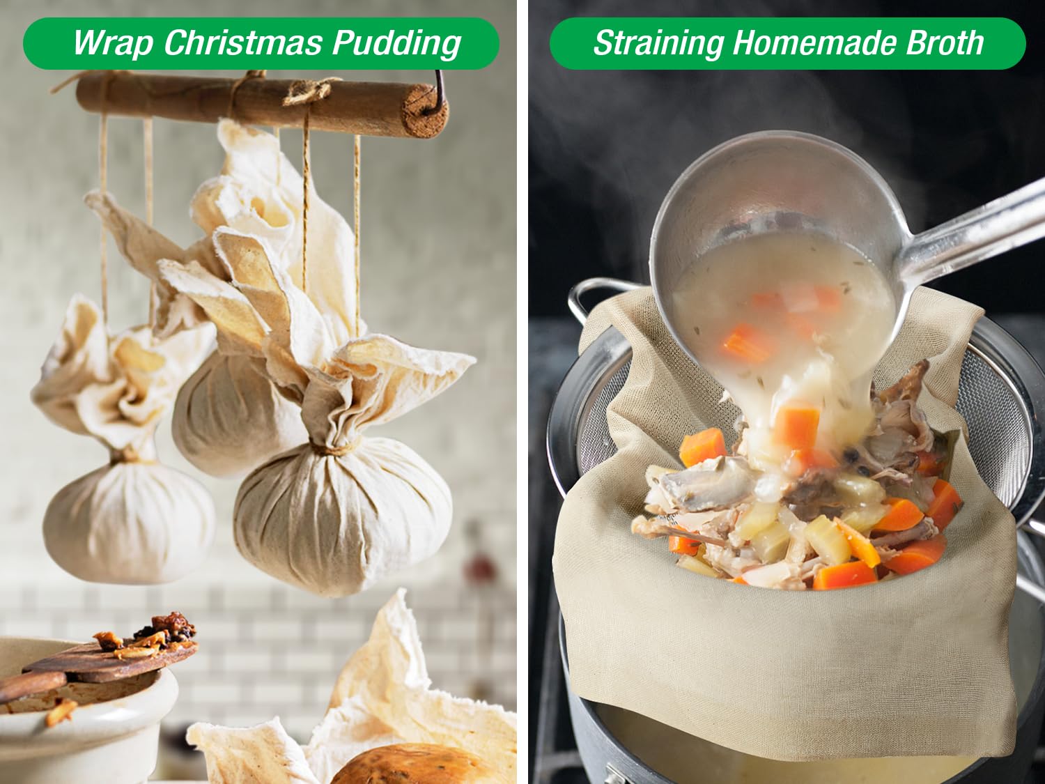 Organic Cheese Cloths, GOTS Certified, Grade 100, 36x36Inch, Reusable Cheese Cloth with Closed Edges Fabric Fine Mesh Cloth, Unbleached Cotton Muslin Cheesecloth for Straining,Cooking,Crafts - 9 Sq.Ft